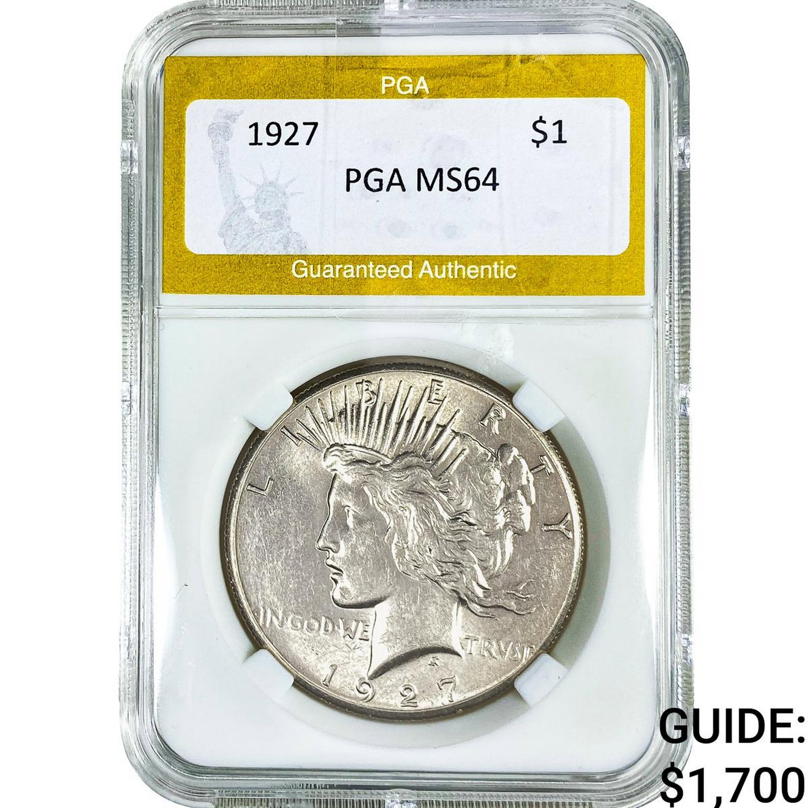 1927 Silver Peace Dollar PGA MS64: 1927 Silver Peace Dollar PGA MS64