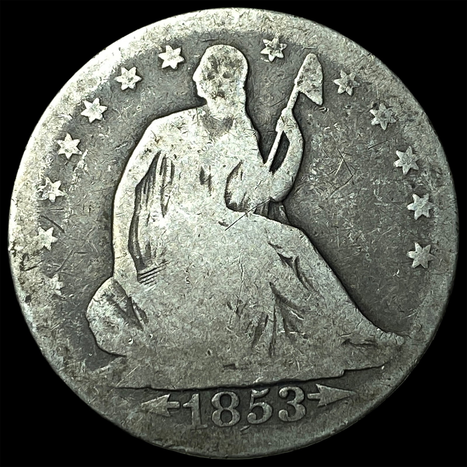 1853 Arrows Seated Liberty Half Dollar LIGHTLY CIRCULATED: 1853 Arrows Seated Liberty Half Dollar LIGHTLY CIRCULATED