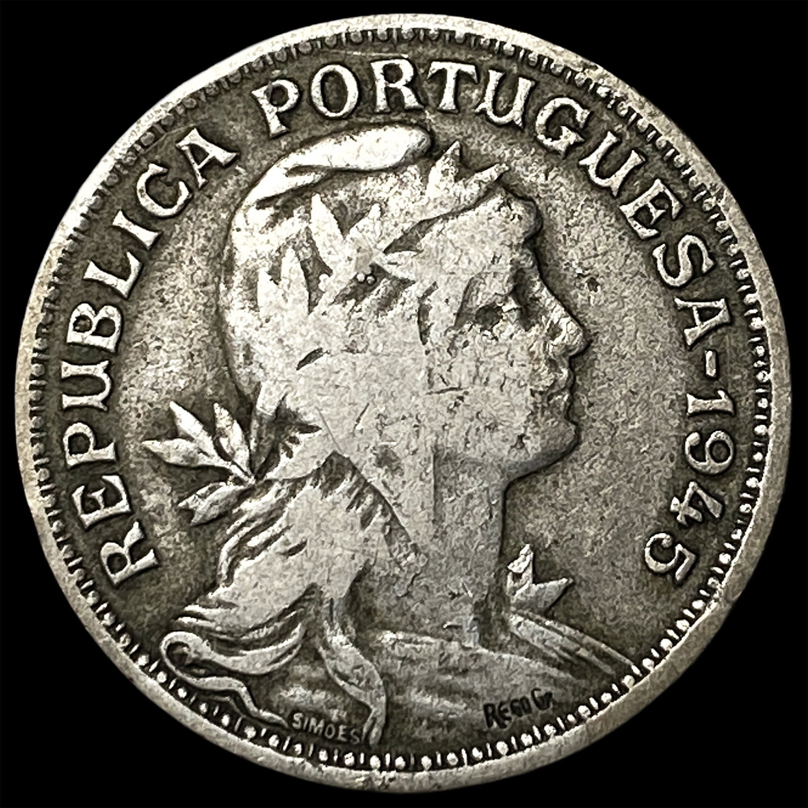 1945 Portugal Silver 50 Centavos: 1945 Portugal Silver 50 Centavos