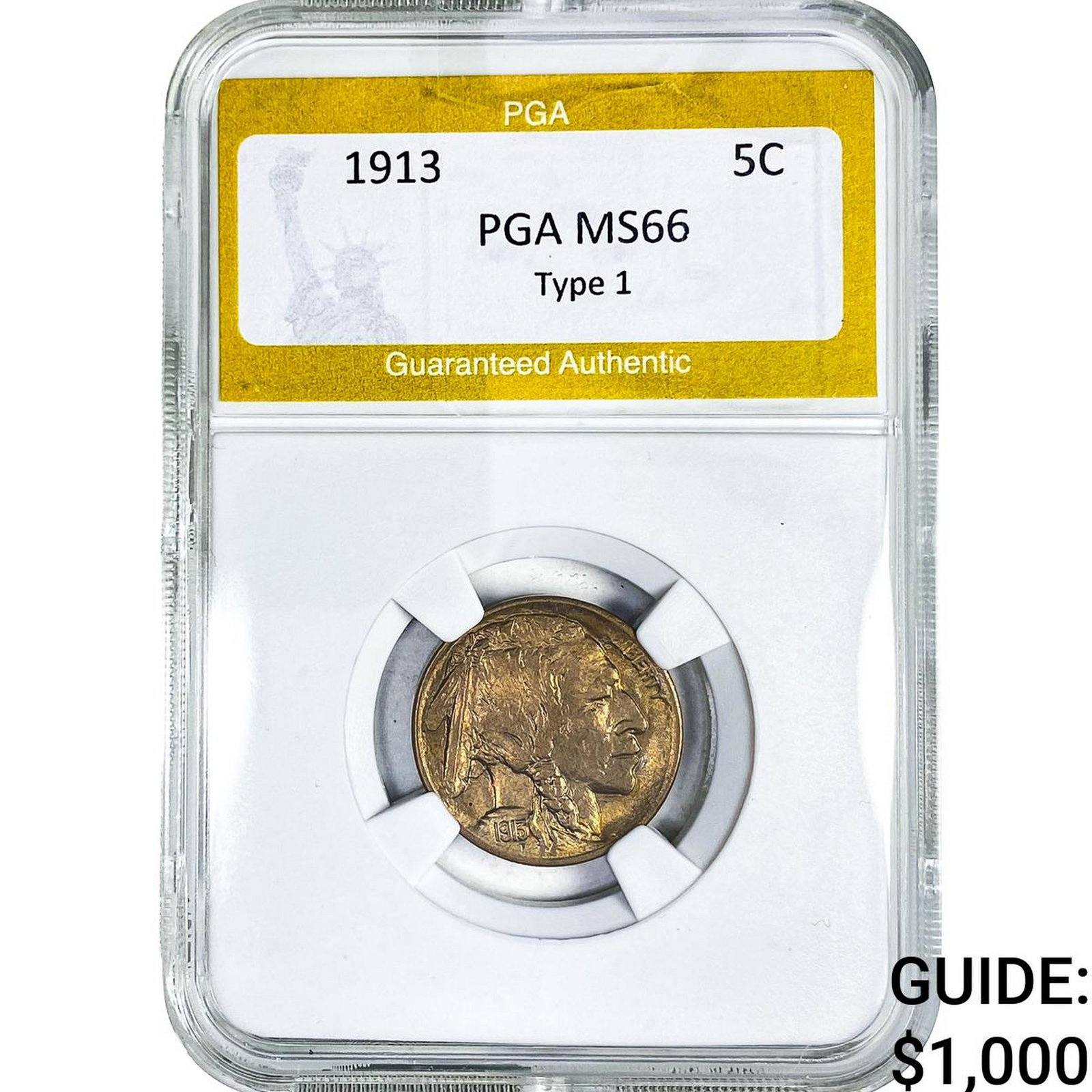 1913 Buffalo Nickel PGA MS66 Type 1: 1913 Buffalo Nickel PGA MS66 Type 1