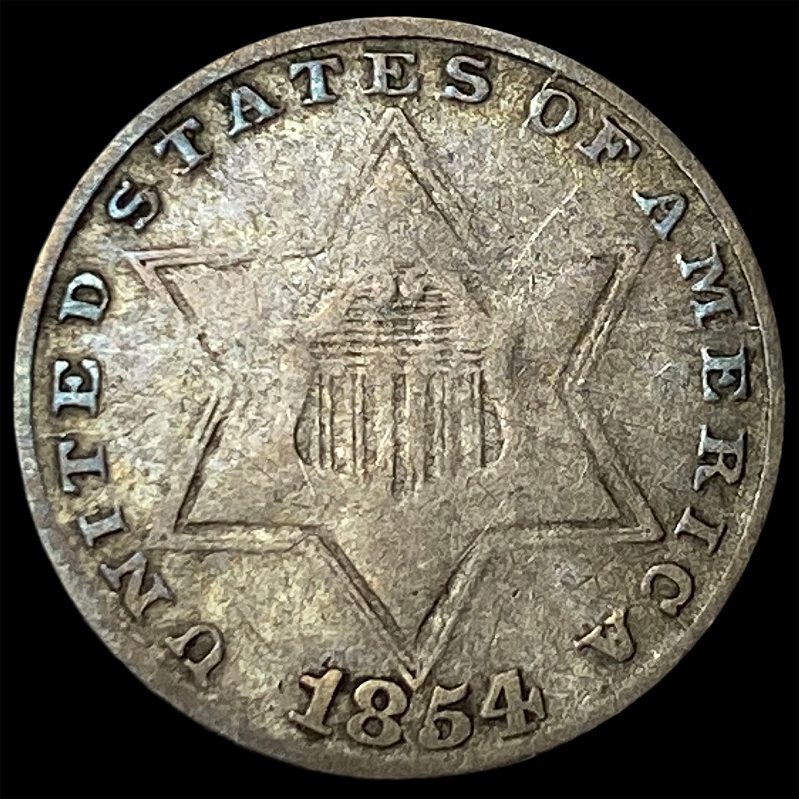 1854 Silver Three-Cent Piece NICELY CIRCULATED (1 of 2)