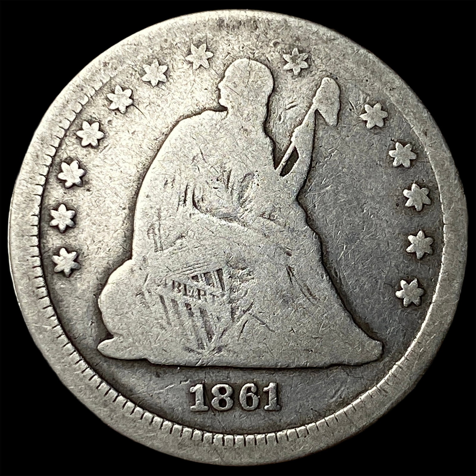 1861 Seated Liberty Quarter LIGHTLY CIRCULATED: 1861 Seated Liberty Quarter LIGHTLY CIRCULATED