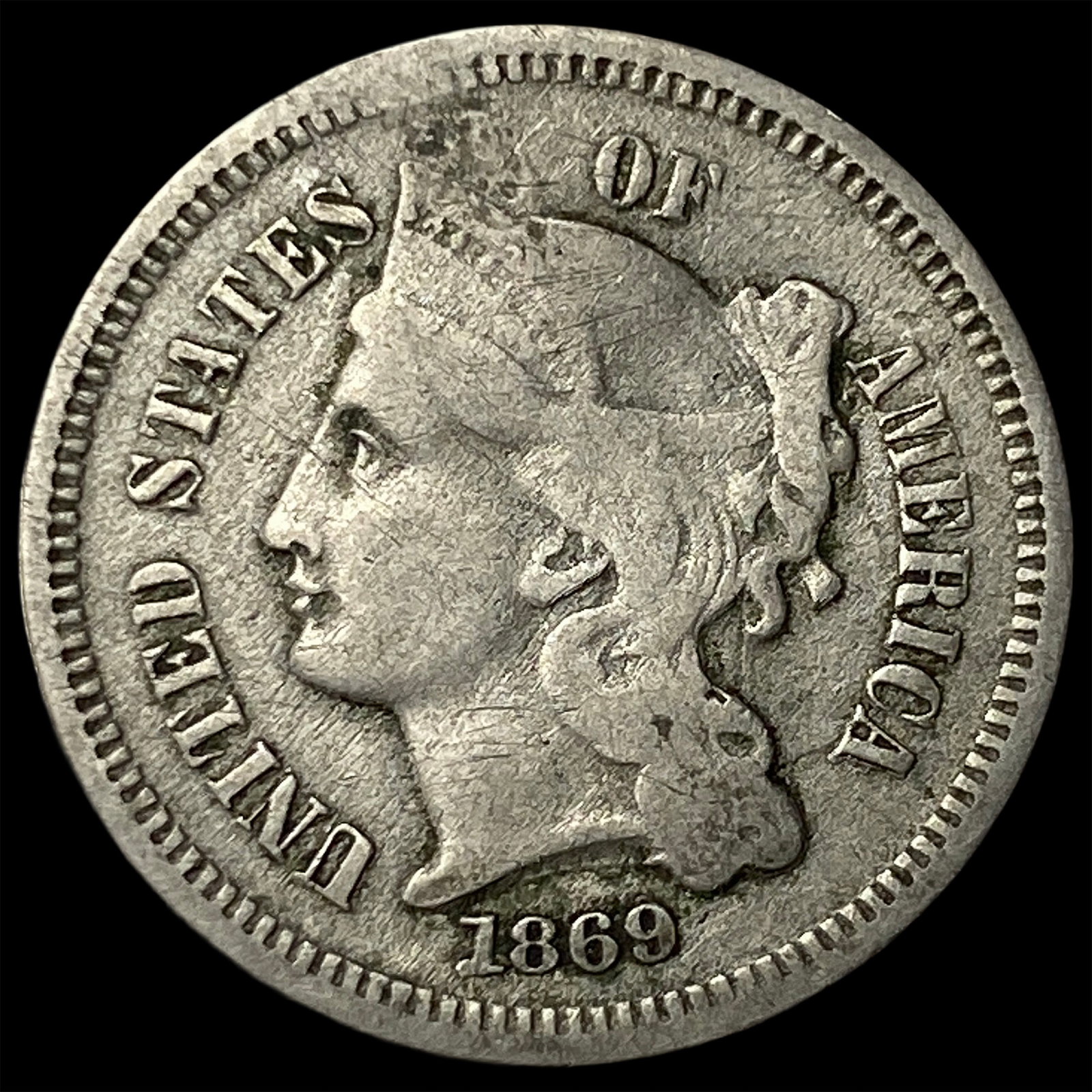 1869 Nickel Three-Cent Piece CHOICE PROOF LIGHTLY CIRCULATED (1 of 2)