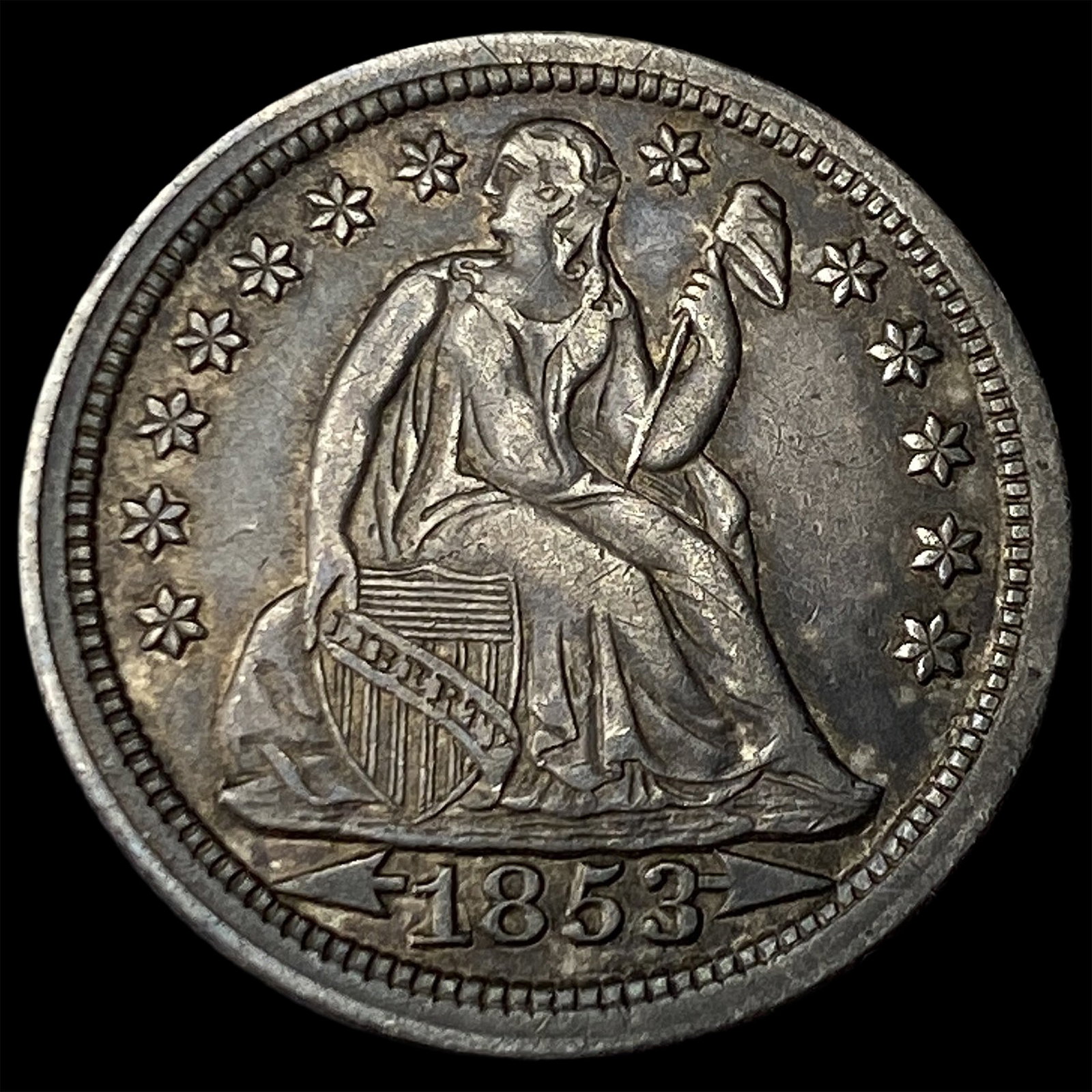 1853 Arrows Seated Liberty Dime NEARLY UNCIRCULATED: 1853 Arrows Seated Liberty Dime NEARLY UNCIRCULATED