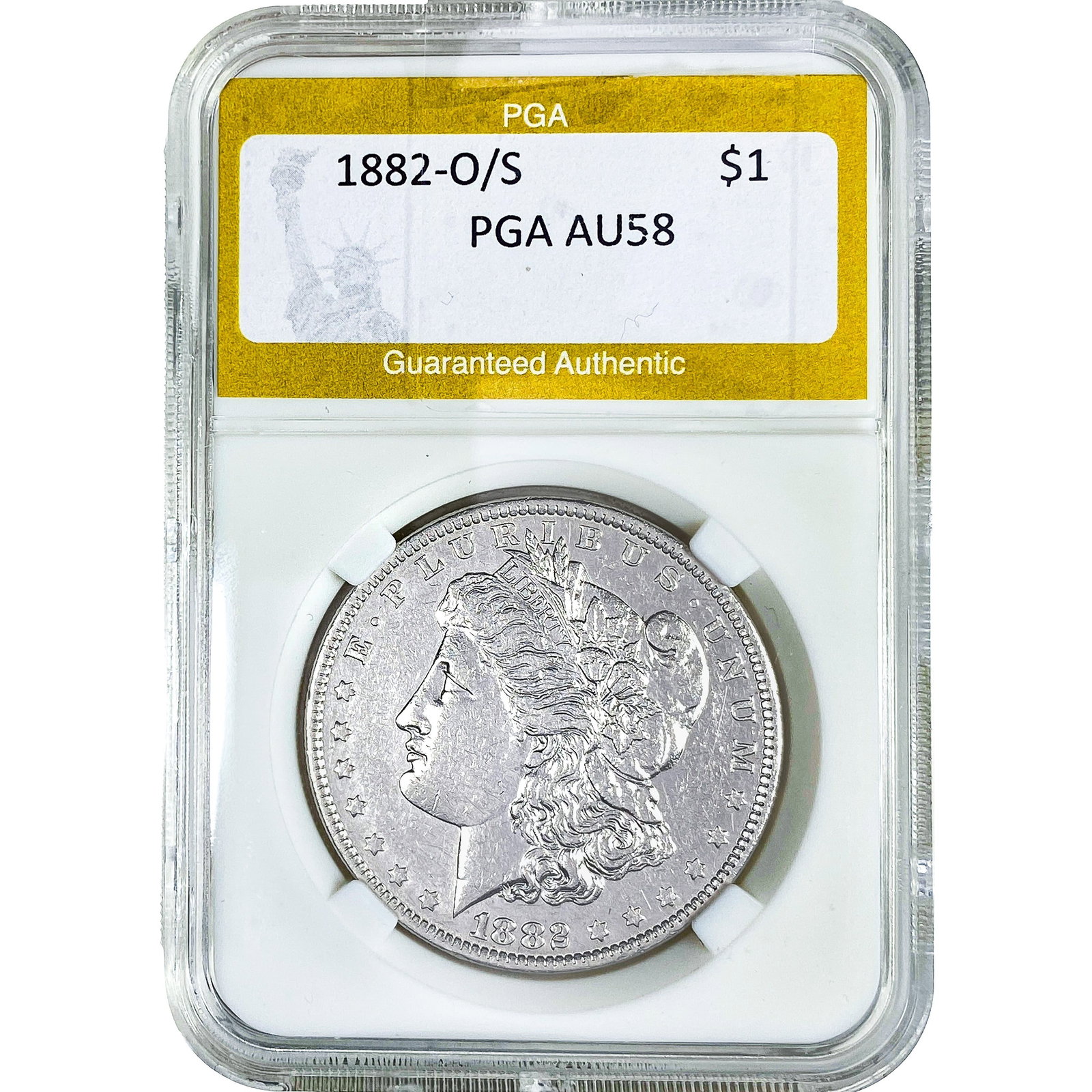 1882-O/S Morgan Silver Dollar PGA AU58: 1882-O/S Morgan Silver Dollar PGA AU58
