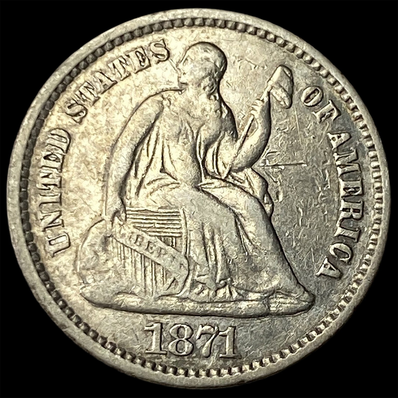 1871 Silver Half Dime NEARLY UNCIRCULATED (1 of 2)