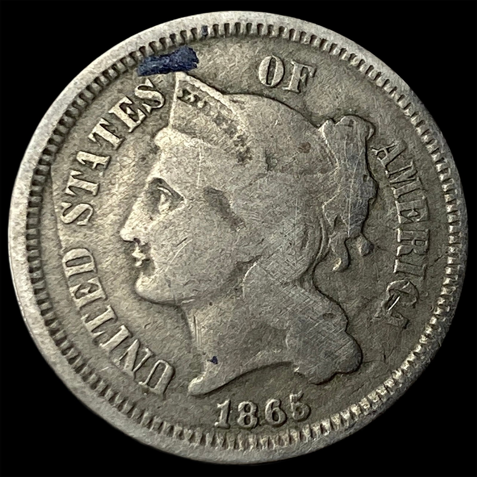 1865 Nickel Three-Cent Piece LIGHTLY CIRCULATED: 1865 Nickel Three-Cent Piece LIGHTLY CIRCULATED