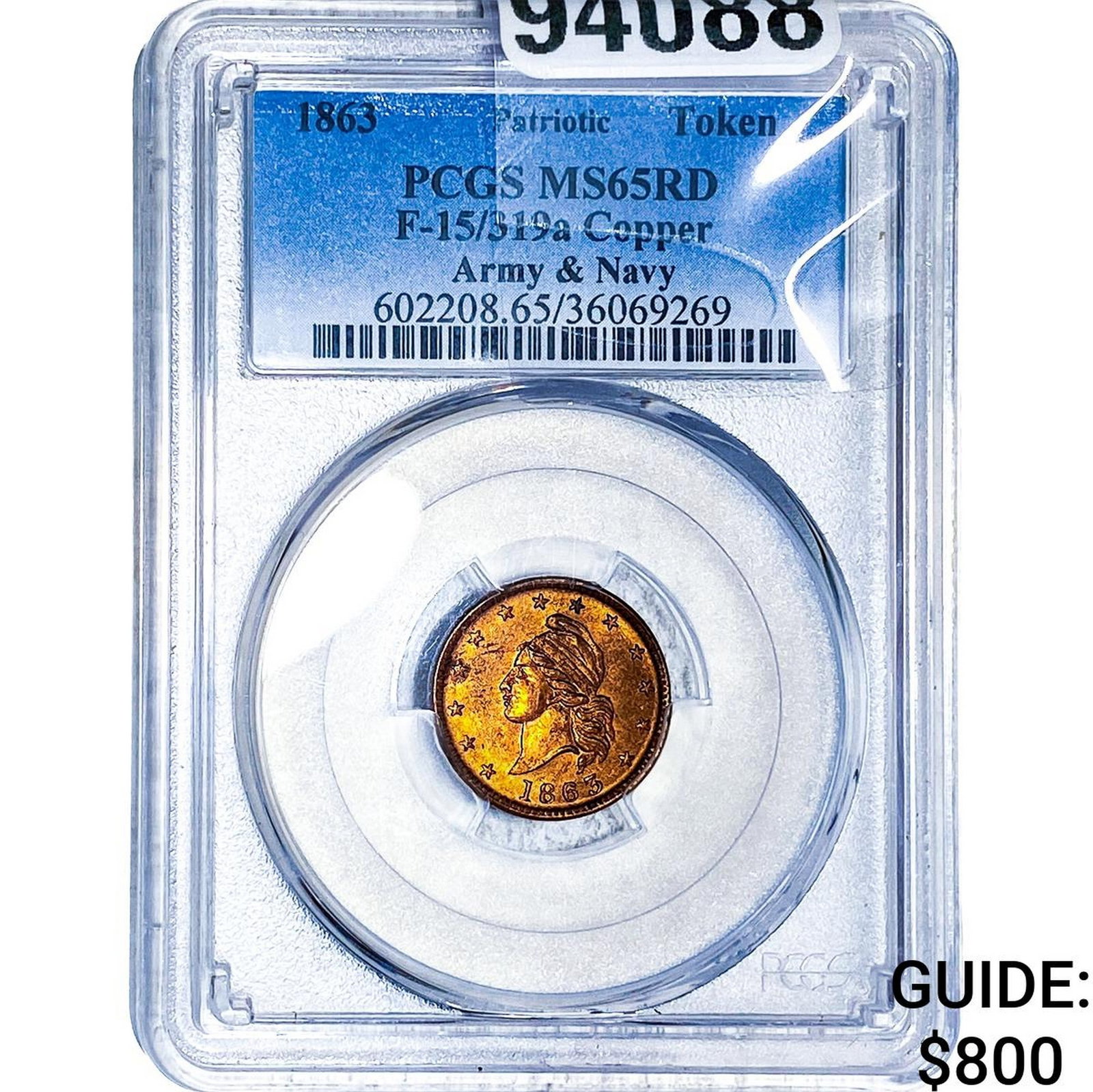 1863 Patriotic Army&Navy Copper Token PCGS MS65 RD (1 of 2)