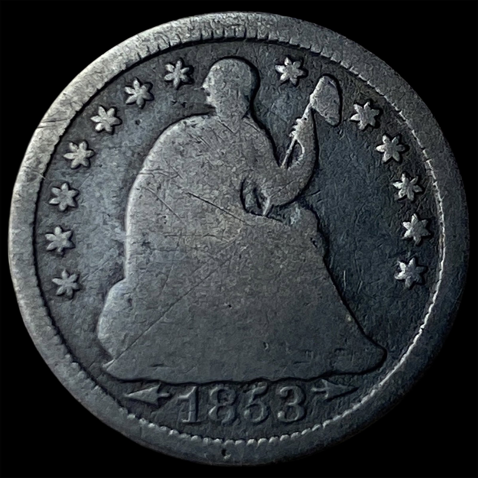 1853 Arrows Seated Liberty Half Dime LIGHTLY CIRCULATED: 1853 Arrows Seated Liberty Half Dime LIGHTLY CIRCULATED