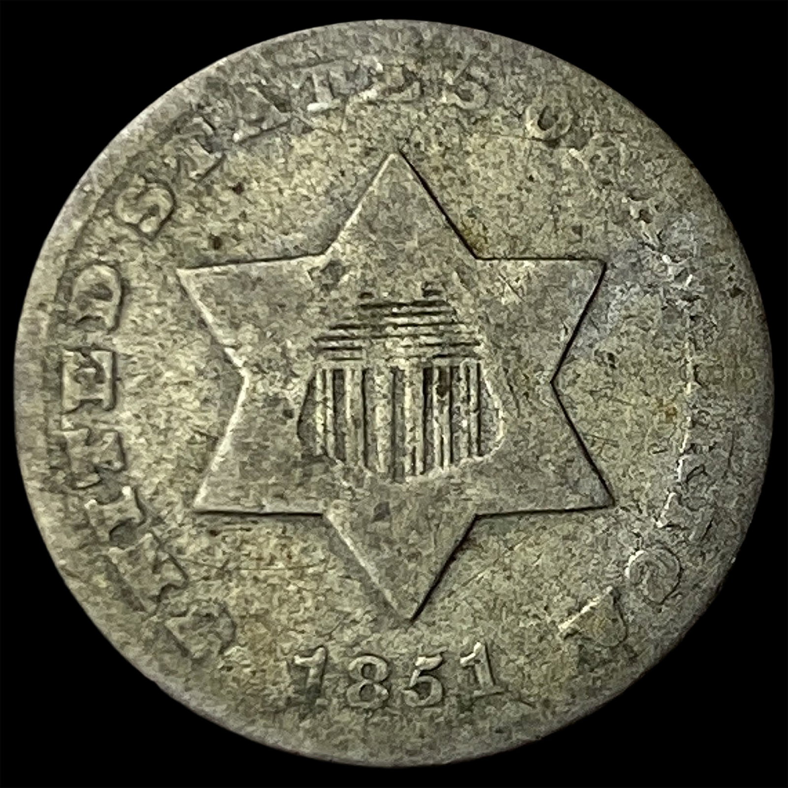 1851 Silver Three-Cent Piece LIGHTLY CIRCULATED (1 of 2)