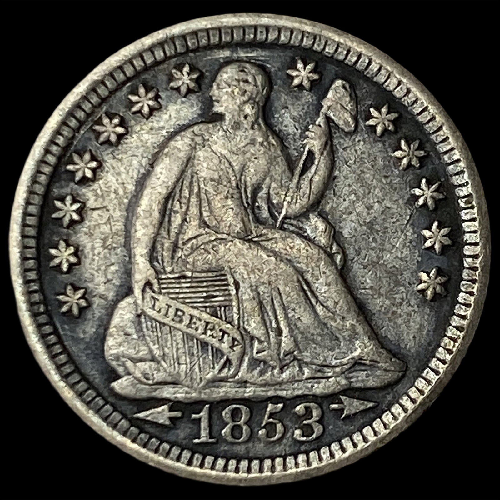 1853 Arrows Seated Liberty Half Dime NEARLY UNCIRCULATED: 1853 Arrows Seated Liberty Half Dime NEARLY UNCIRCULATED