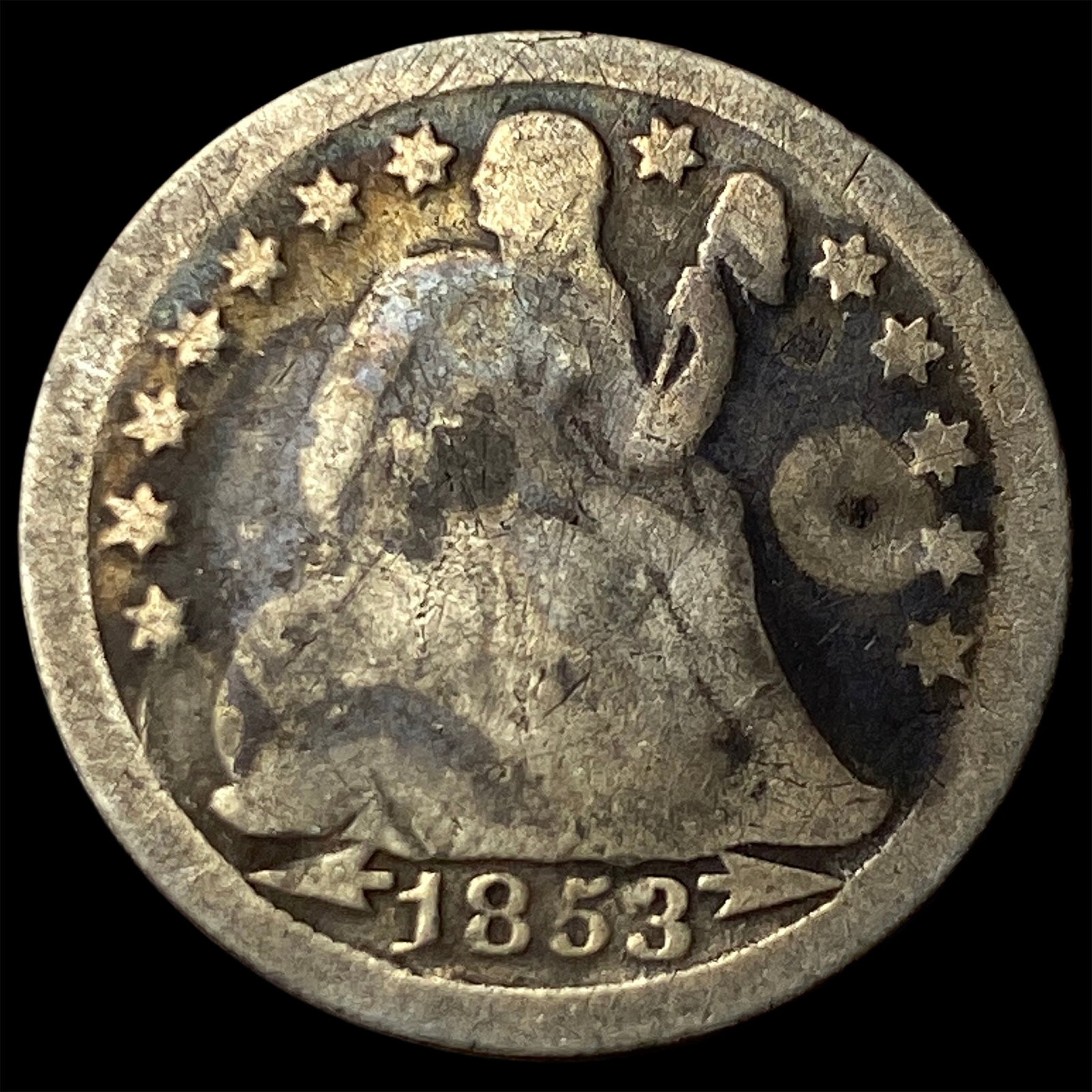 1853 Arrows Seated Liberty Half Dime CHOICE PROOF NICELY CIRCULATED: 1853 Arrows Seated Liberty Half Dime CHOICE PROOF NICELY CIRCULATED
