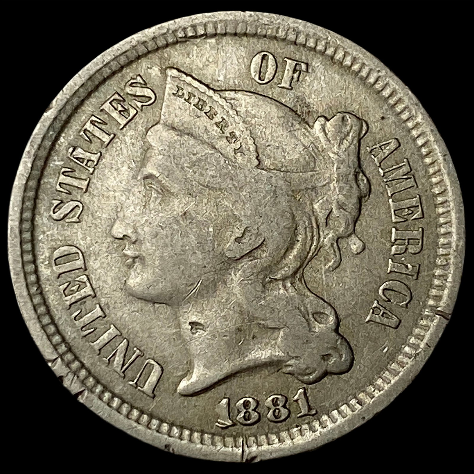 1881 Nickel Three-Cent Piece NICELY CIRCULATED (1 of 2)