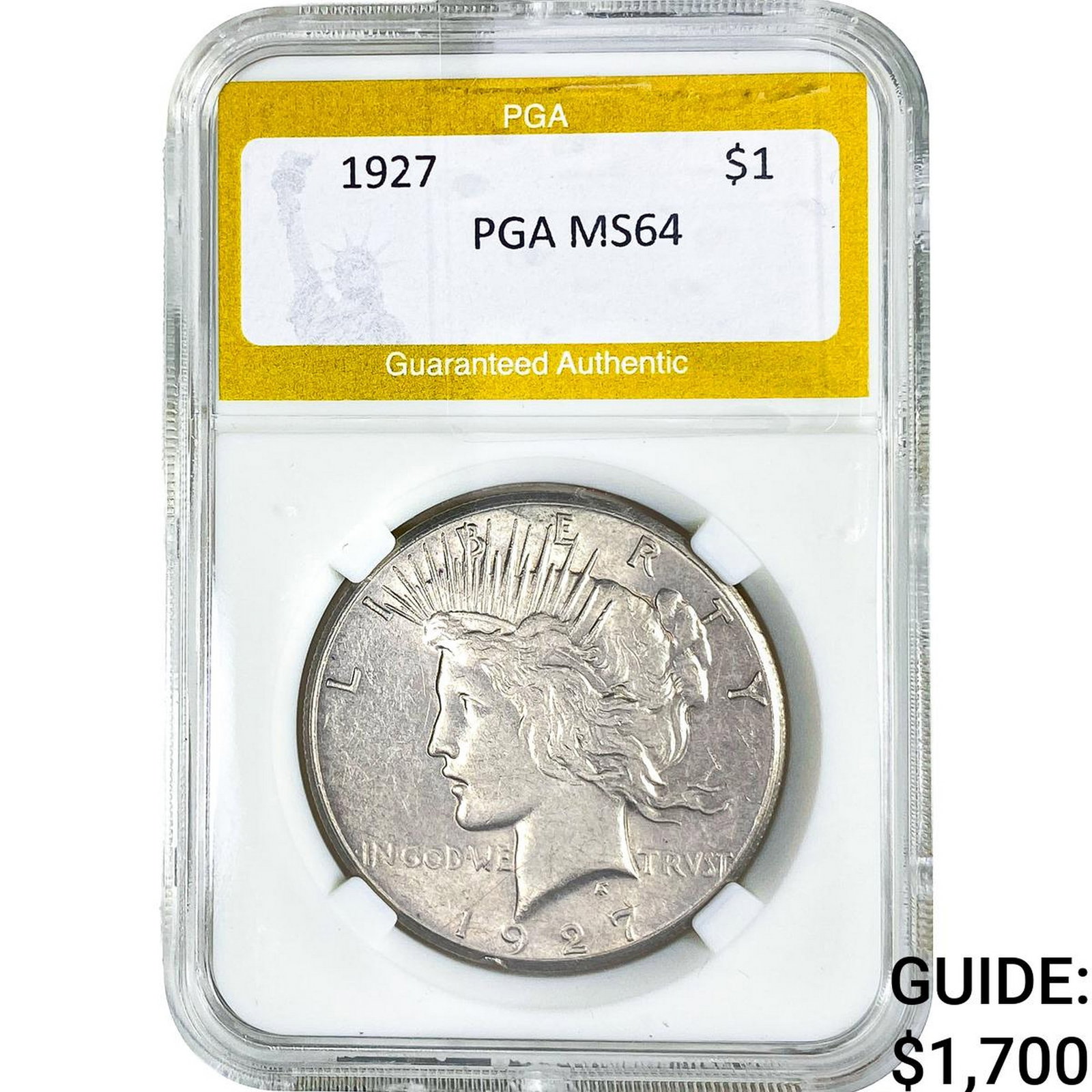 1927 Silver Peace Dollar PGA MS64: 1927 Silver Peace Dollar PGA MS64