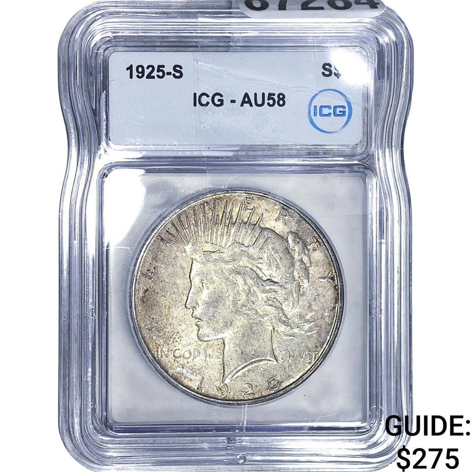 1925-S Silver Peace Dollar ICG AU58: 1925-S Silver Peace Dollar ICG AU58