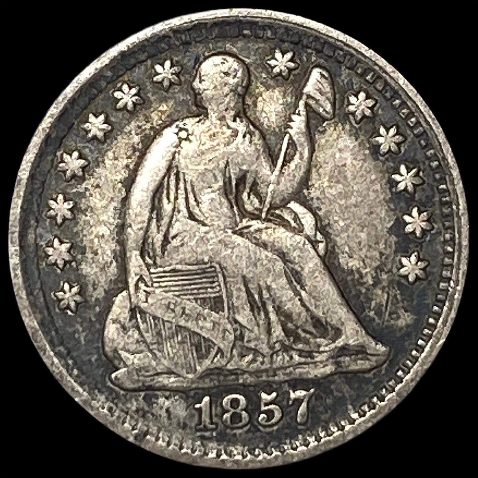 1857 Silver Seated Liberty Half Dime LIGHTLY CIRCULATED: 1857 Silver Seated Liberty Half Dime LIGHTLY CIRCULATED