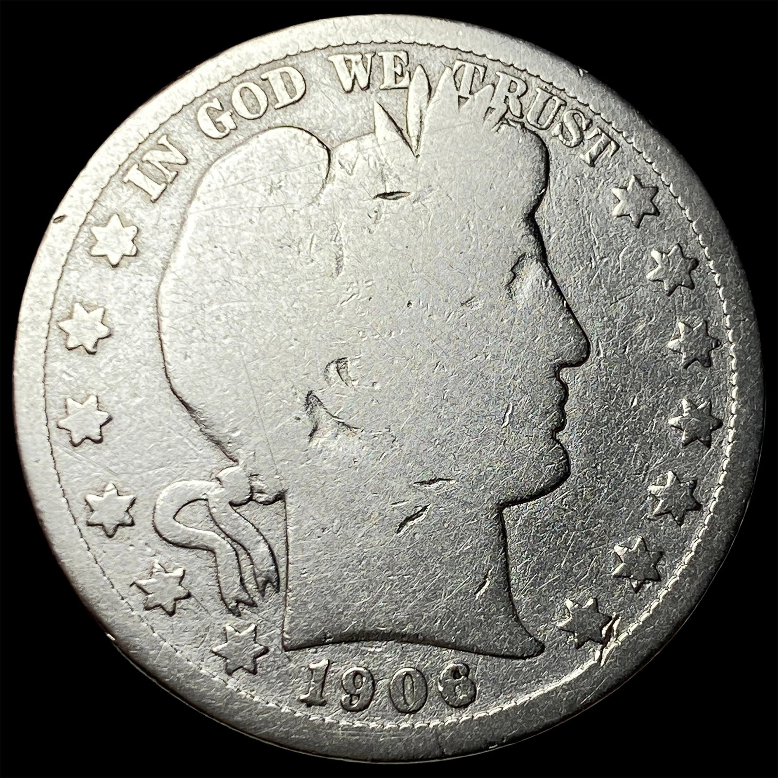1906-O Silver Barber Half Dollar NICELY CIRCULATED: 1906-O Silver Barber Half Dollar NICELY CIRCULATED