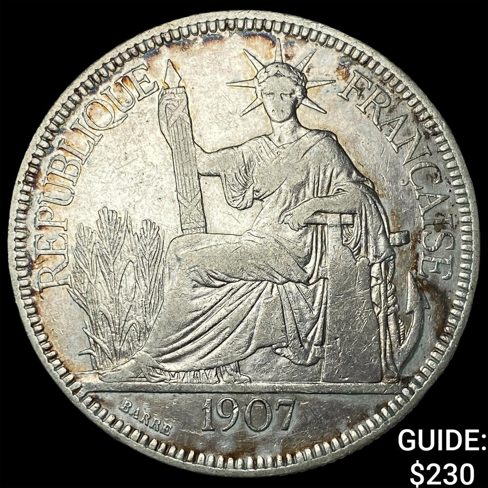 1907A French Indo-China .7813oz Silver Piastre: 1907A French Indo-China .7813oz Silver Piastre