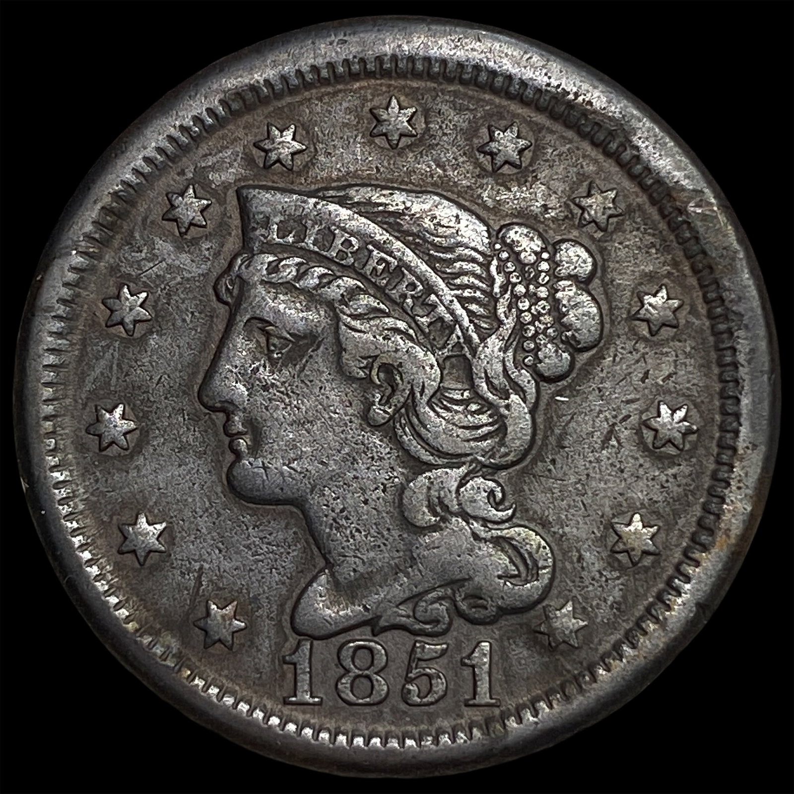 1851 Braided Hair Large Cent NEARLY UNCIRCULATED (1 of 2)