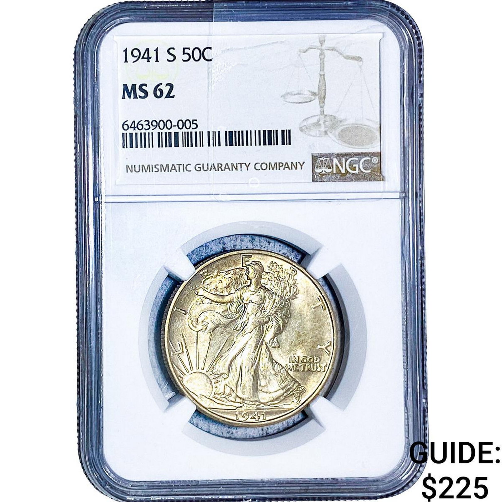 1941-S Walking Liberty Half Dollar NGC MS62: 1941-S Walking Liberty Half Dollar NGC MS62