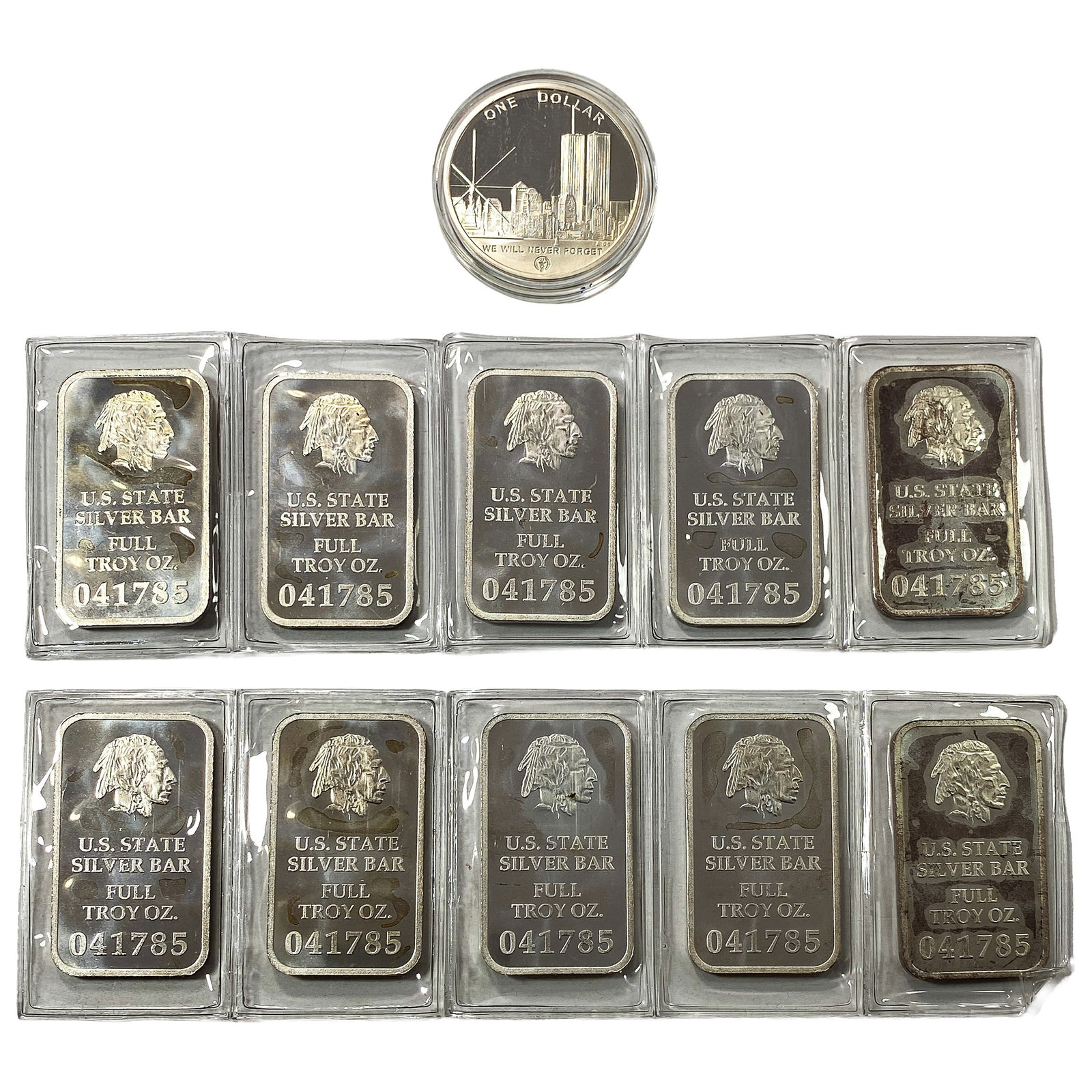 2 U.S. Silver Bars 1 oz & Silver Commem. $1 (1 of 2)