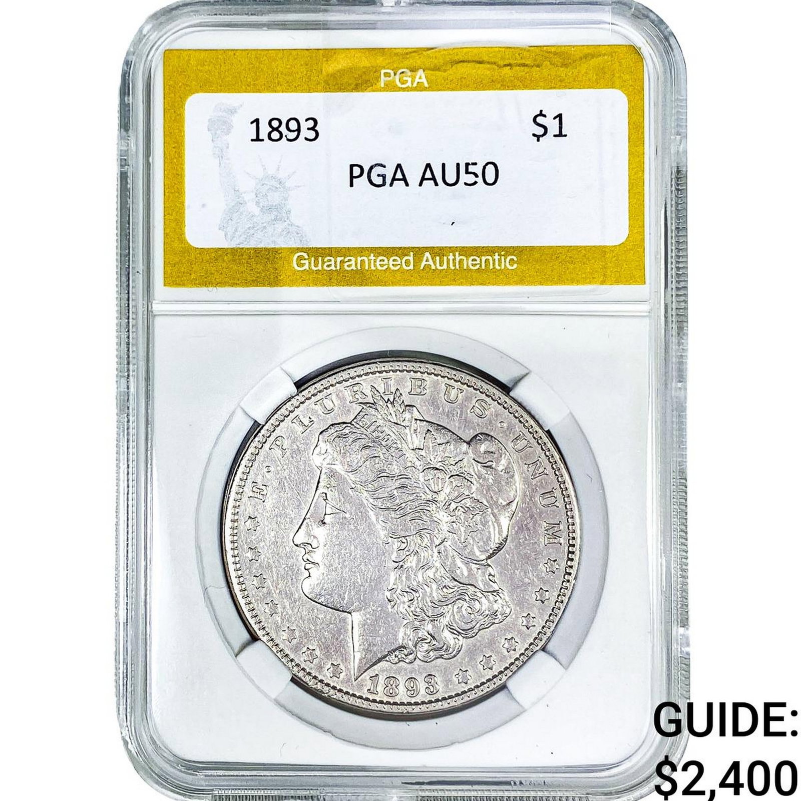 1893 Morgan Silver Dollar PGA AU50: 1893 Morgan Silver Dollar PGA AU50
