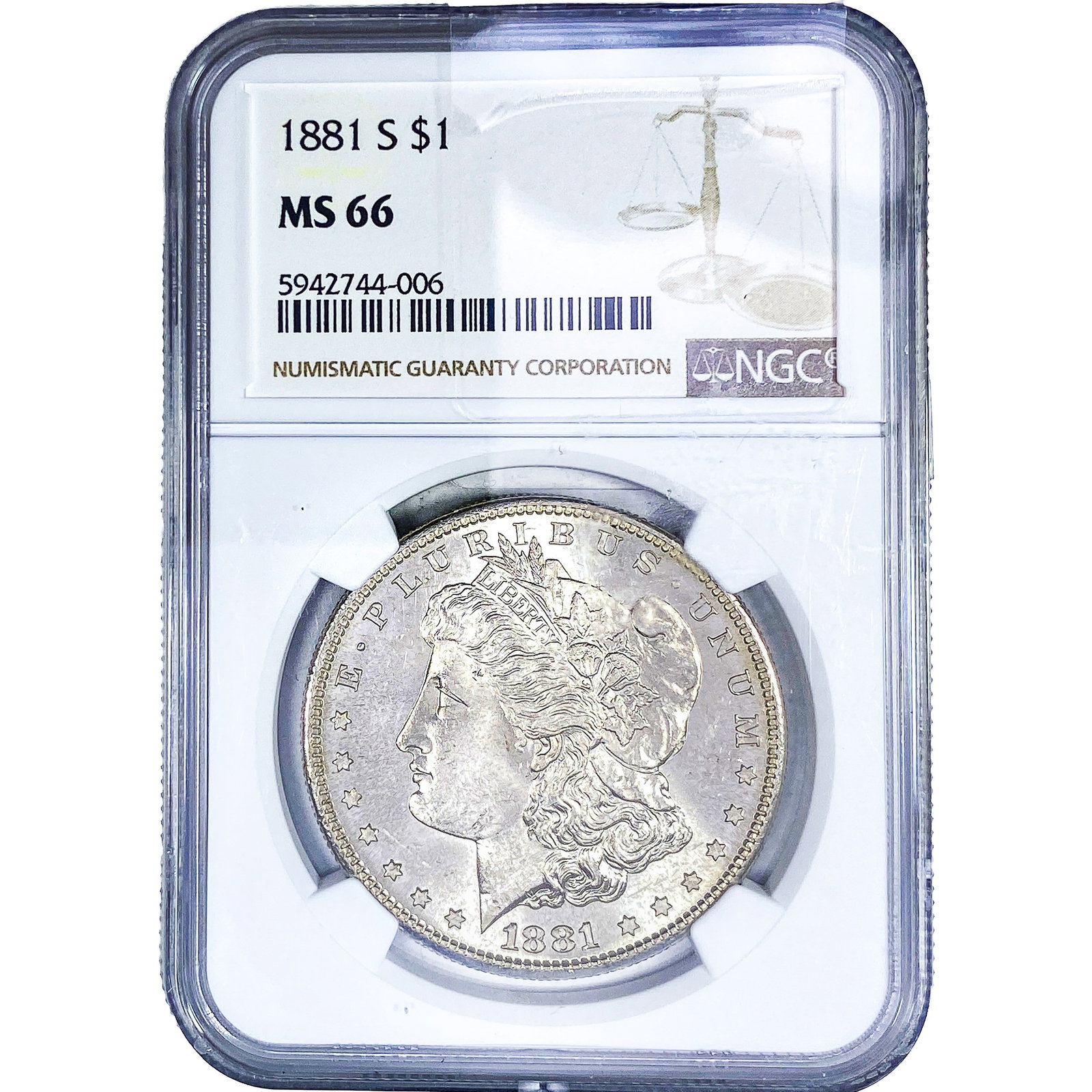 1881-S Morgan Silver Dollar NGC MS66: 1881-S Morgan Silver Dollar NGC MS66