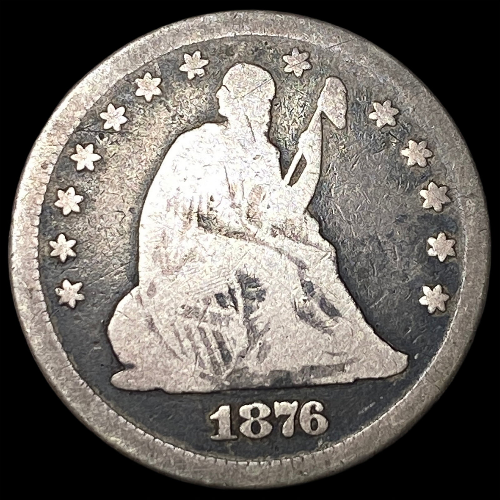 1876 Silver Seated Liberty Quarter NICELY CIRCULATED: 1876 Silver Seated Liberty Quarter NICELY CIRCULATED