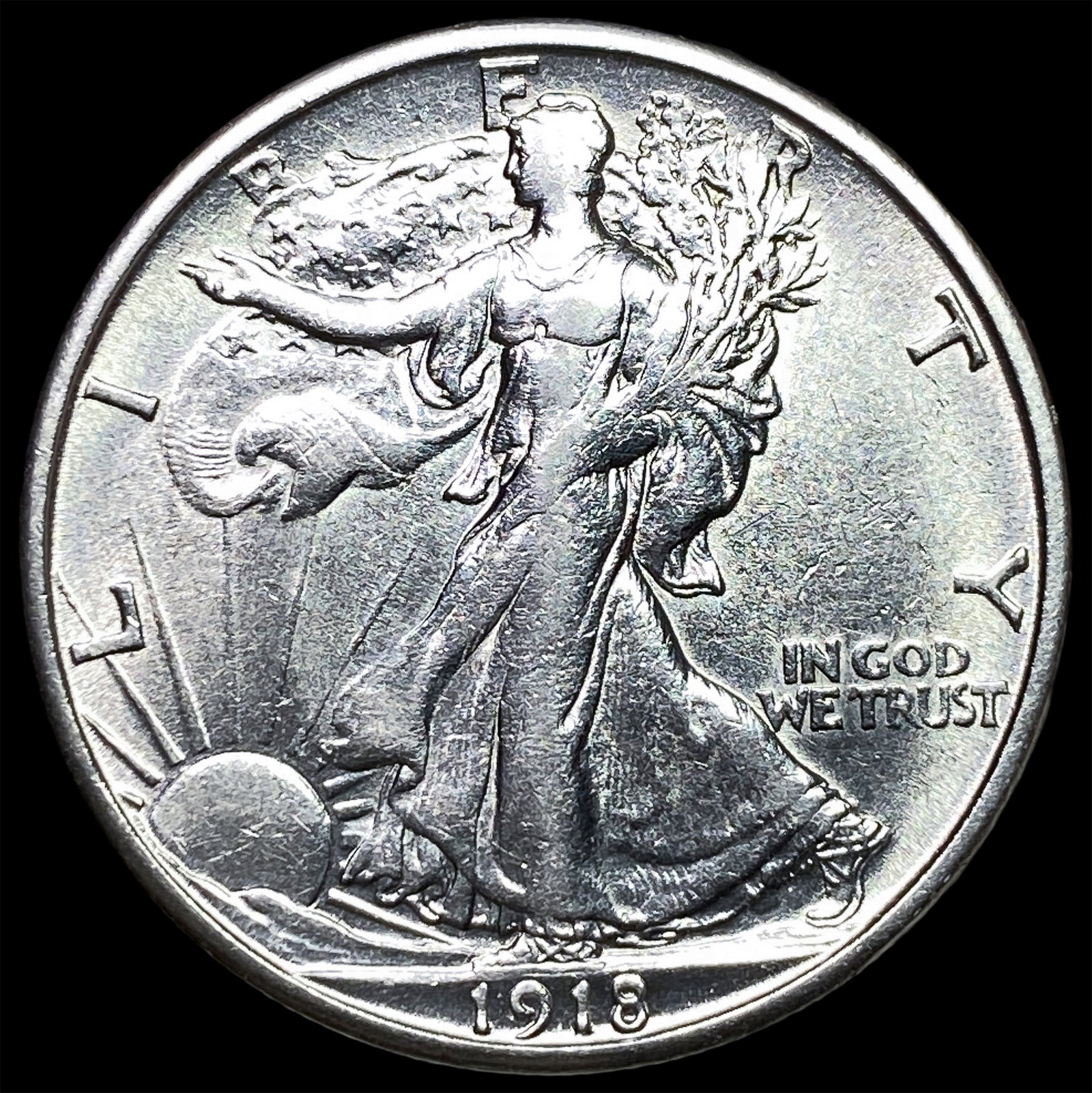 1918-S Silver Walking Liberty Half Dollar CLOSELY UNCIRCULATED: 1918-S Silver Walking Liberty Half Dollar CLOSELY UNCIRCULATED