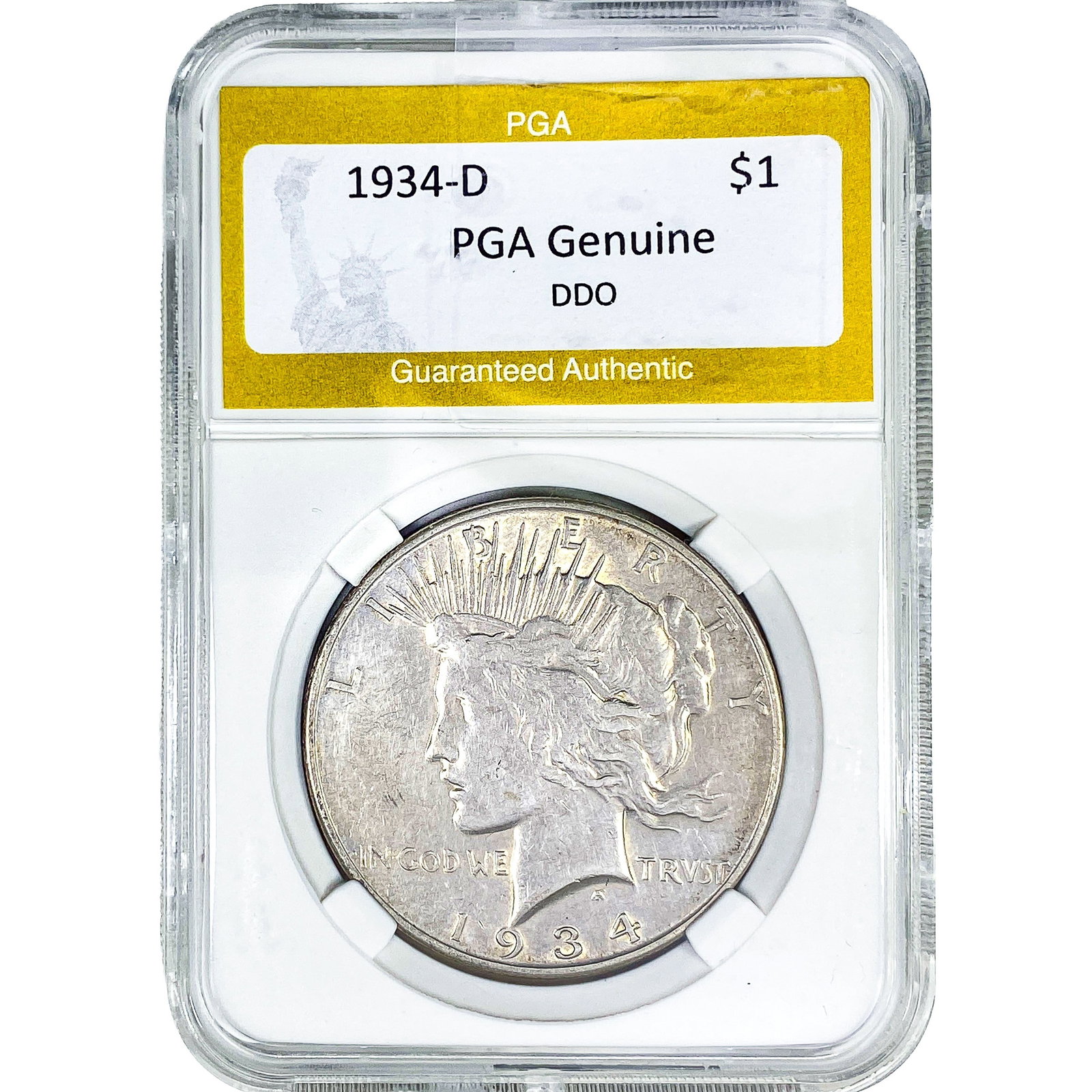1934-D Silver Peace Dollar PGA Genuine: 1934-D Silver Peace Dollar PGA Genuine
