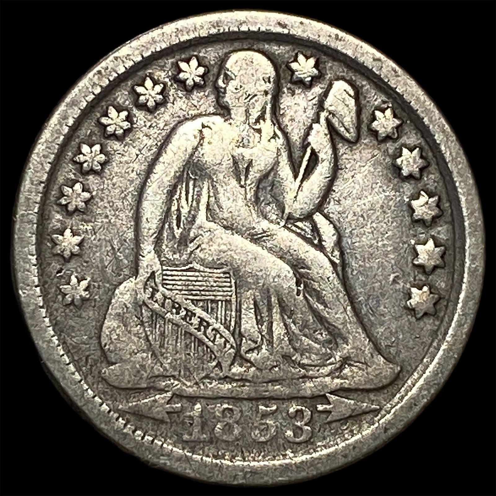 1853-O Silver Seated Liberty Dime NEARLY UNCIRCULATED: 1853-O Silver Seated Liberty Dime NEARLY UNCIRCULATED