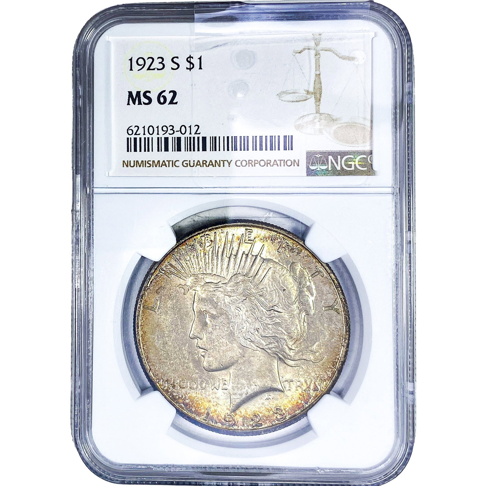 1923-S Silver Peace Dollar NGC MS62: 1923-S Silver Peace Dollar NGC MS62