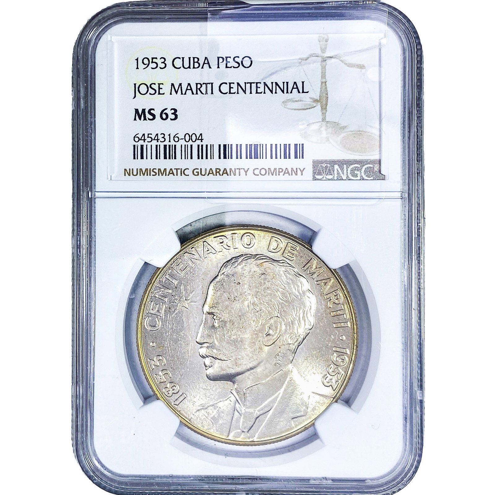 1953 Cuba Peso Jose Marti Centennial NGC MS63 (1 of 2)