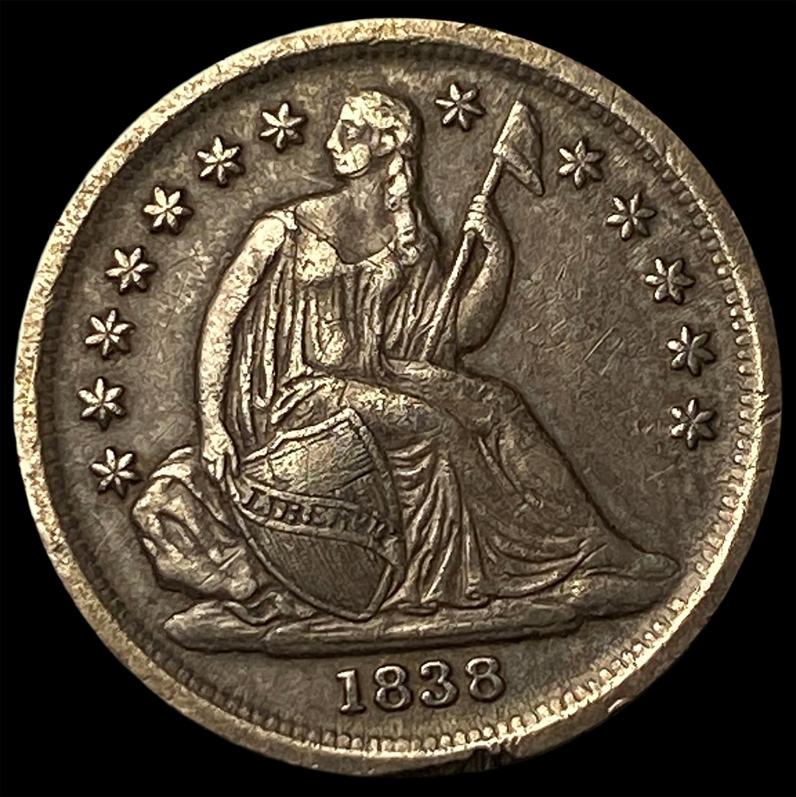 1838 Silver Seated Liberty Dime NEARLY UNCIRCULATED (1 of 2)