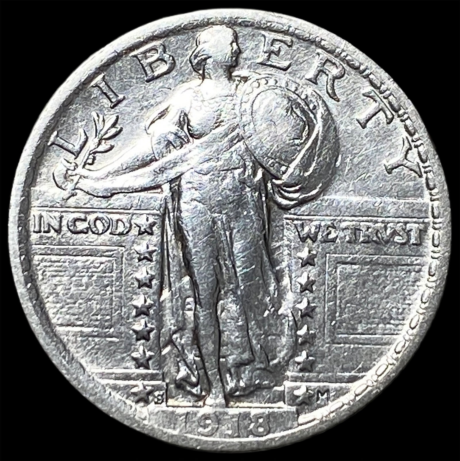 1918-S Silver Standing Liberty Quarter CLOSELY UNCIRCULATED: 1918-S Silver Standing Liberty Quarter CLOSELY UNCIRCULATED