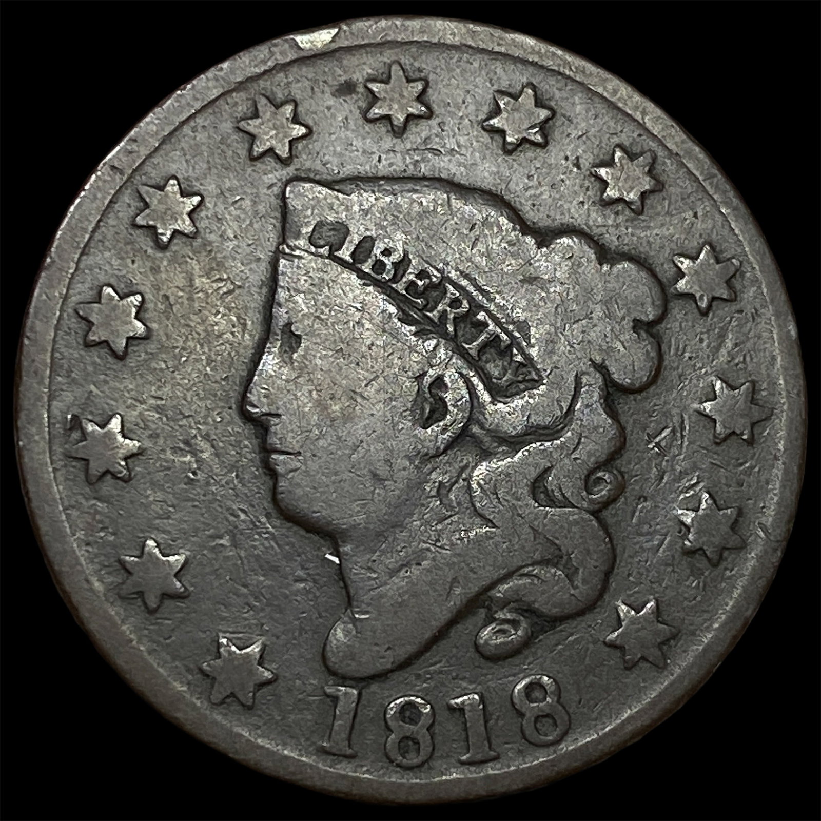 1818 Coronet Head Large Cent NICELY CIRCULATED (1 of 2)