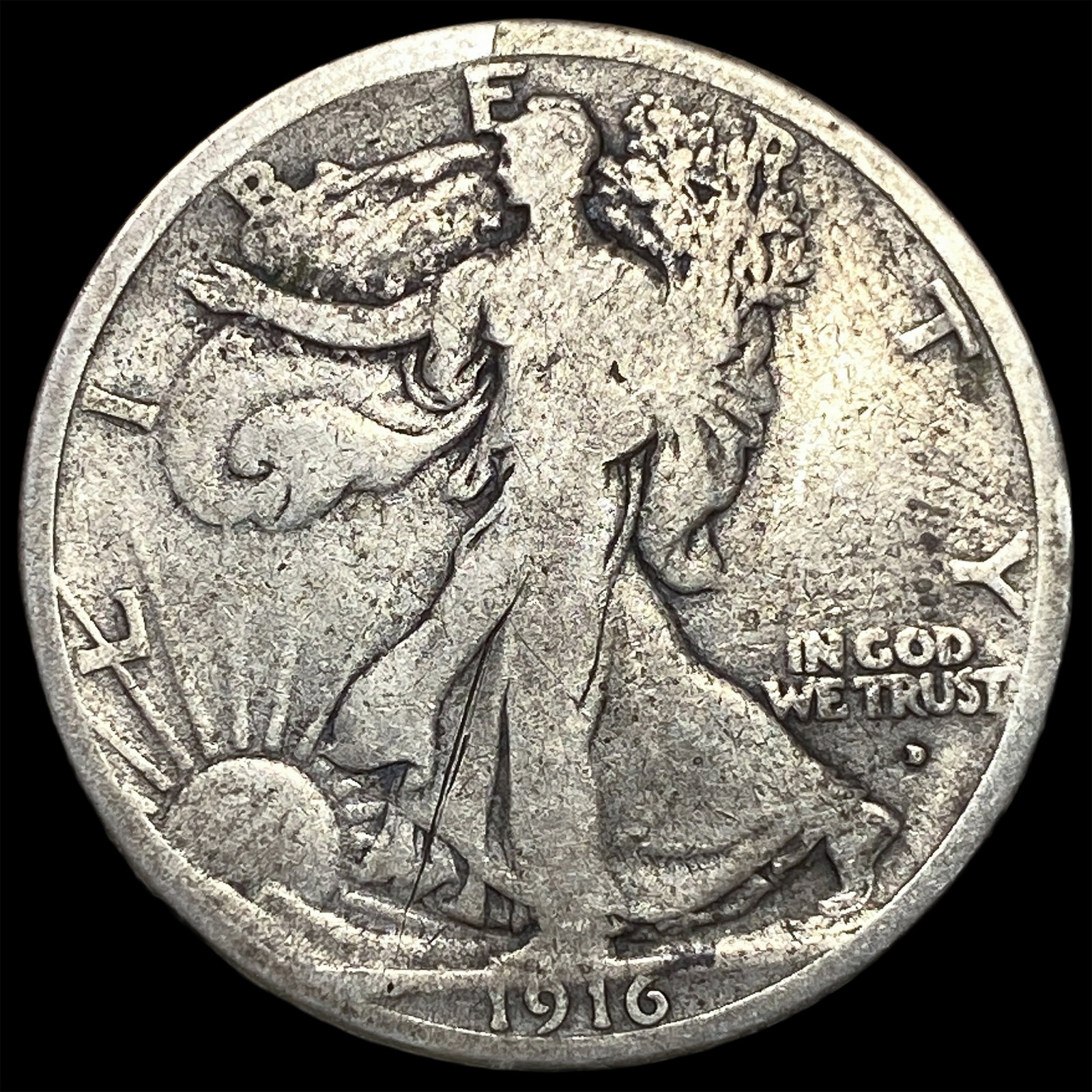 1916-D Silver Walking Liberty Half Dollar NICELY CIRCULATED: 1916-D Silver Walking Liberty Half Dollar NICELY CIRCULATED