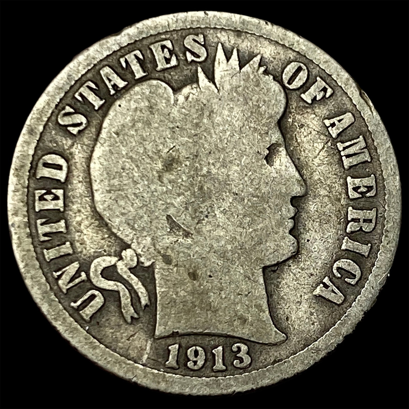 1913-S Silver Barber Dime NICELY CIRCULATED: 1913-S Silver Barber Dime NICELY CIRCULATED