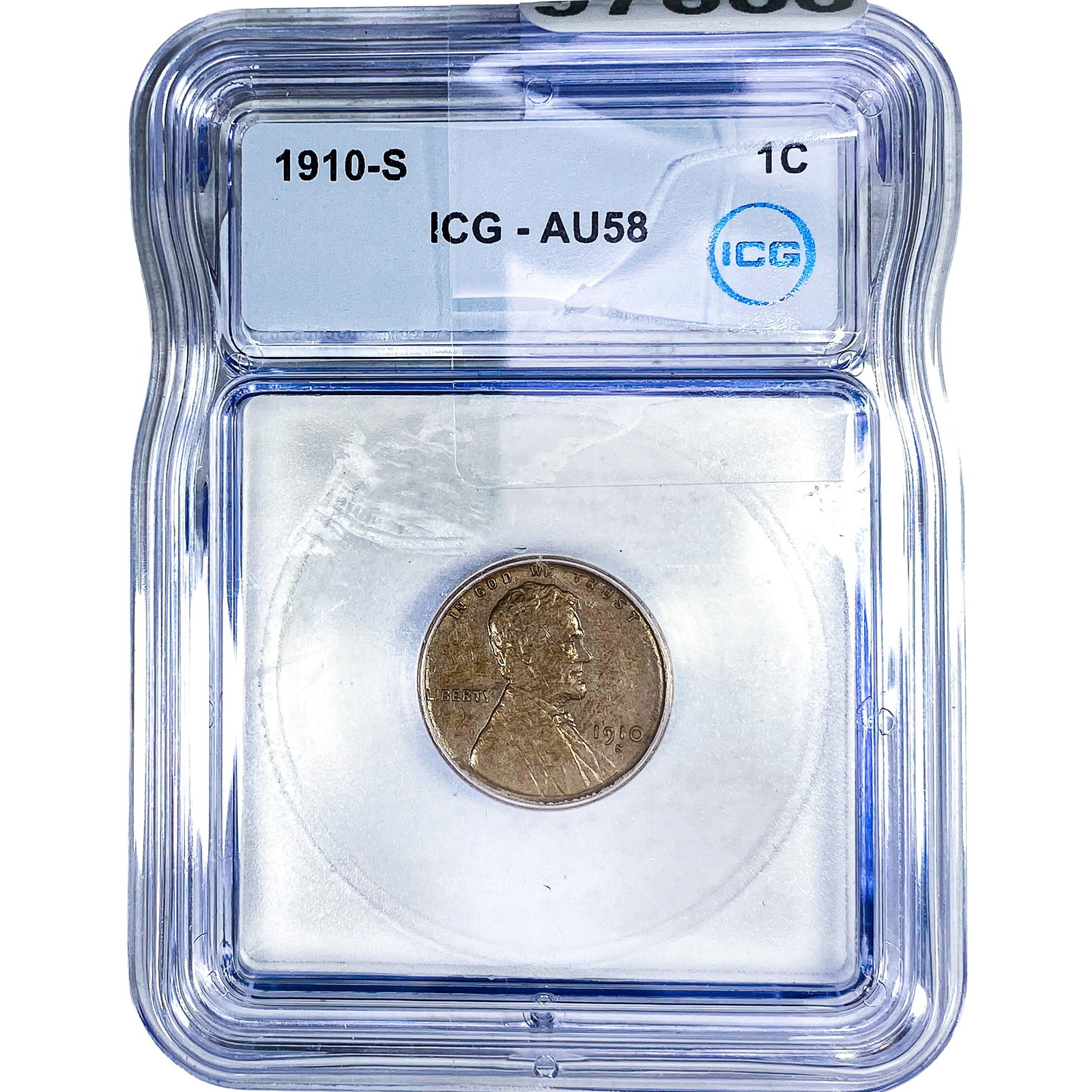 1910-S Wheat Cent ICG AU58: 1910-S Wheat Cent ICG AU58