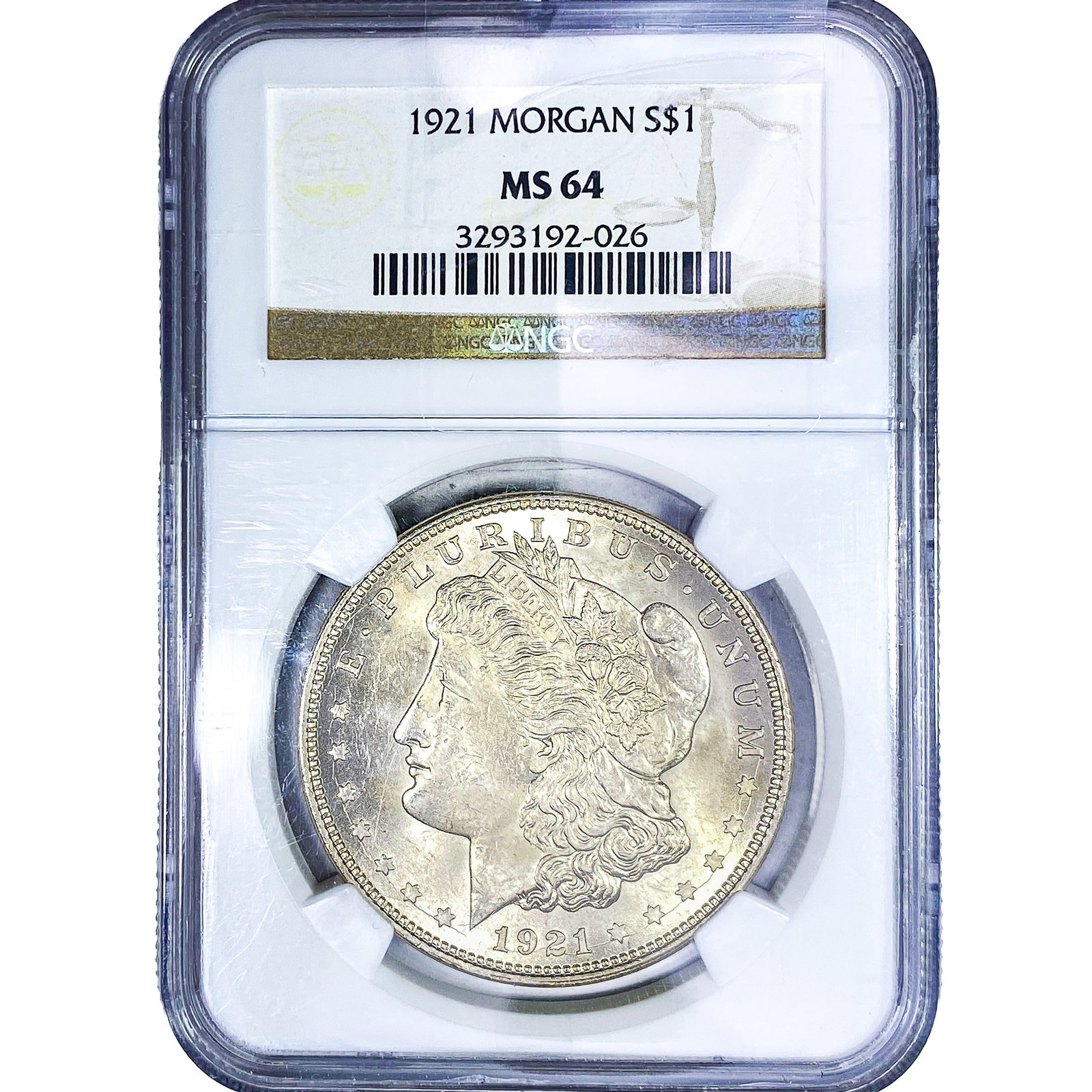 1921 Morgan Silver Dollar NGC MS64: 1921 Morgan Silver Dollar NGC MS64