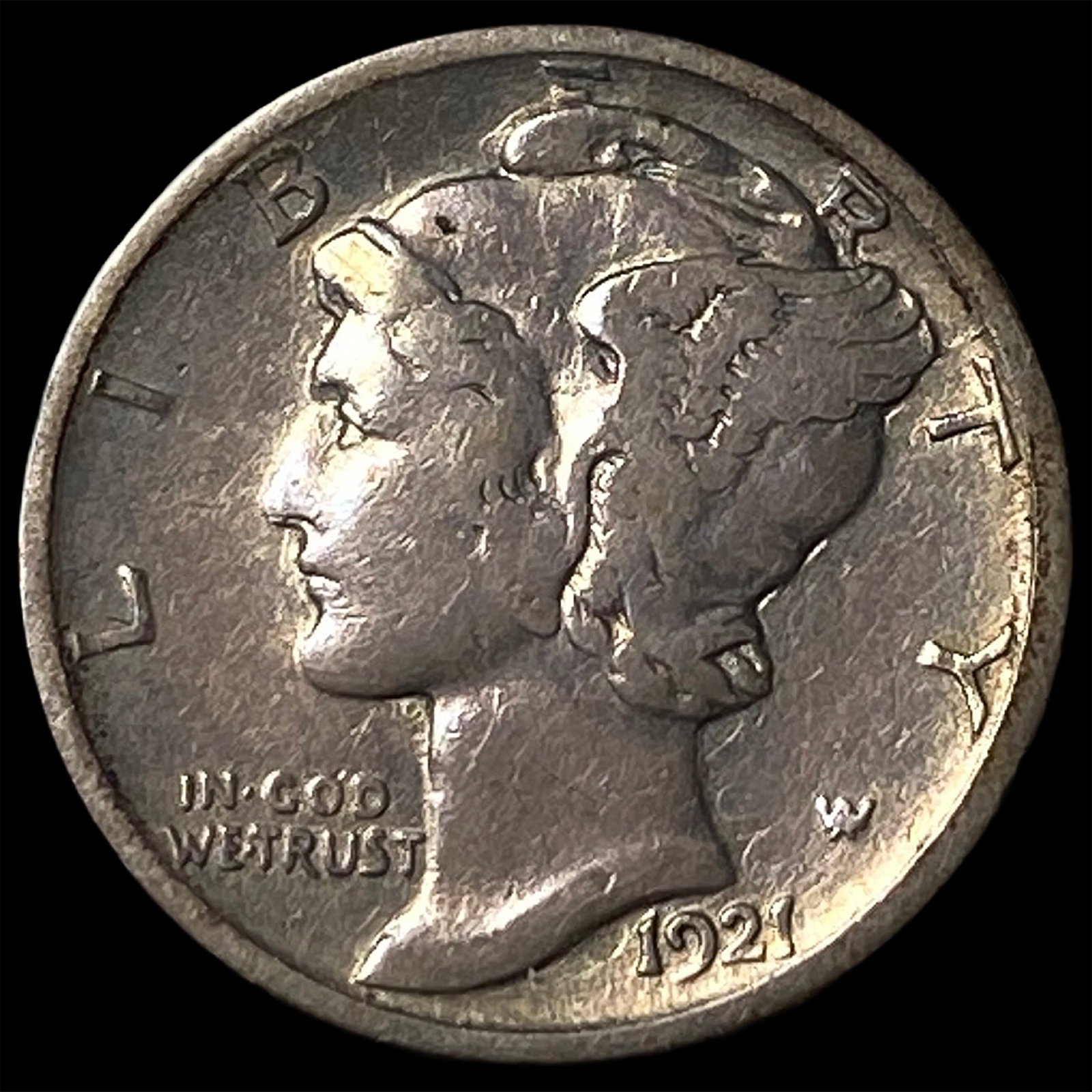 1921-D Silver Mercury Dime ABOUT UNCIRCULATED: 1921-D Silver Mercury Dime ABOUT UNCIRCULATED