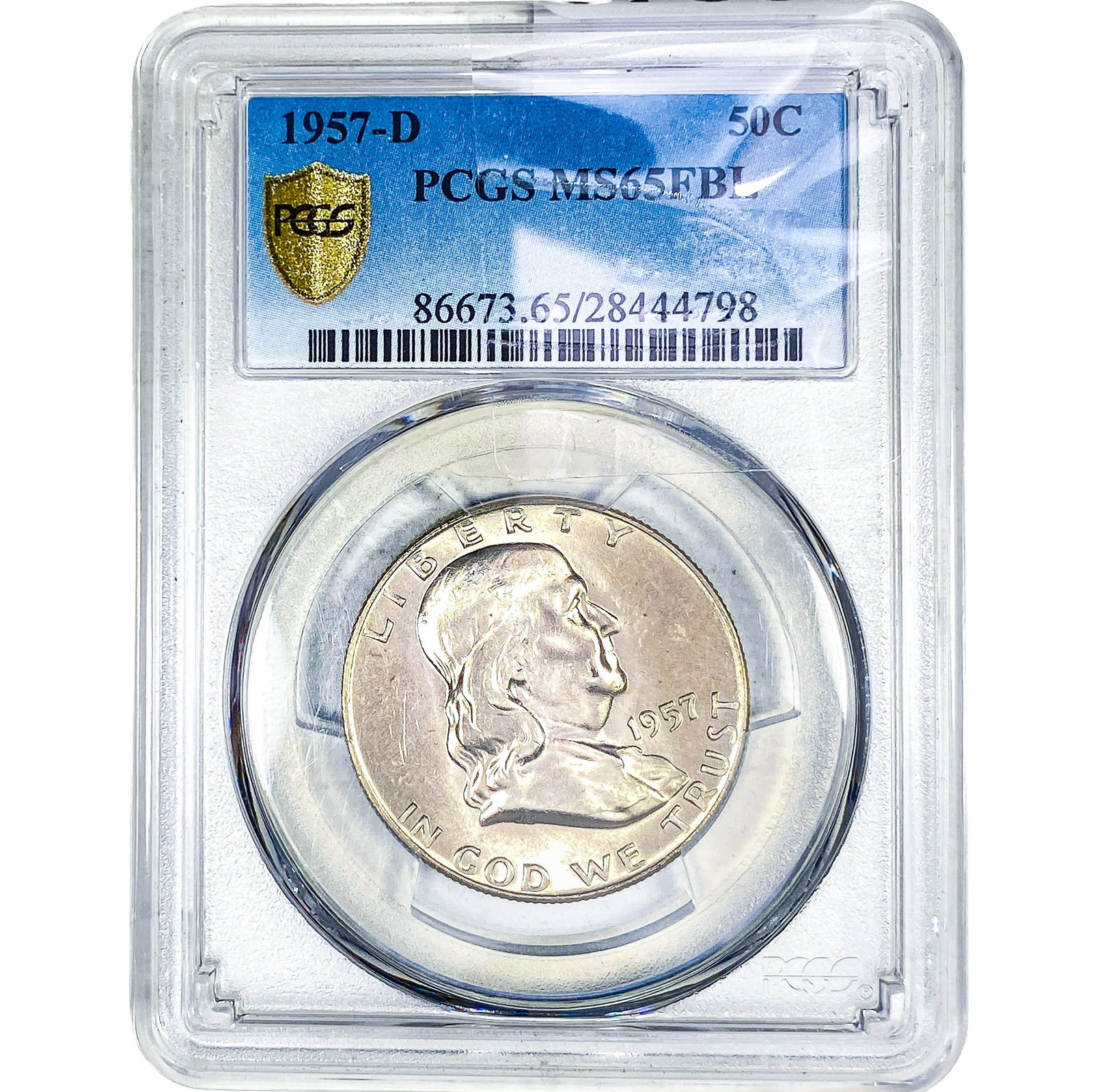 1957-D Franklin Half Dollar PCGS MS65 FBL: 1957-D Franklin Half Dollar PCGS MS65 FBL