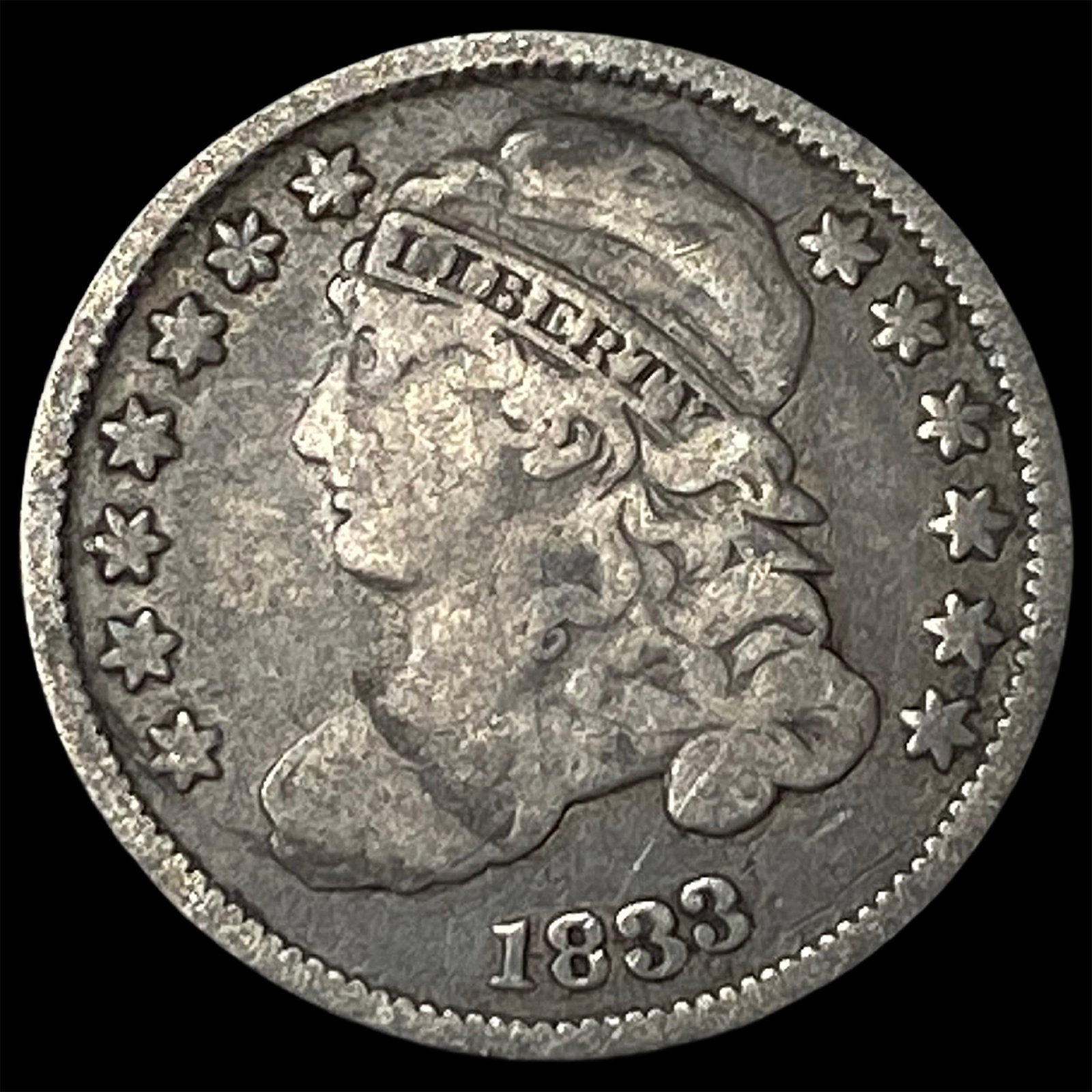 1833 Silver Capped Bust Dime NICELY CIRCULATED: 1833 Silver Capped Bust Dime NICELY CIRCULATED