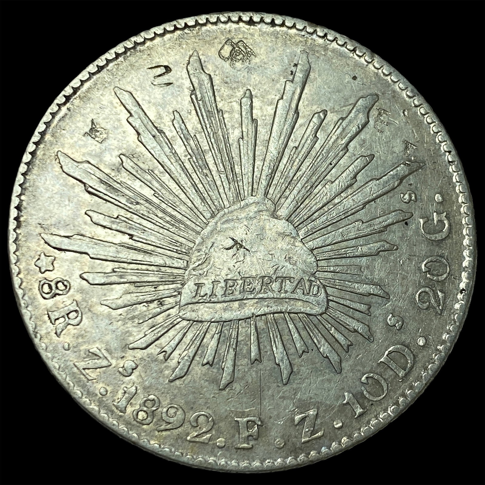 1892Zs FZ Mexico Silver 8 Reales UNCIRCULATED (1 of 2)