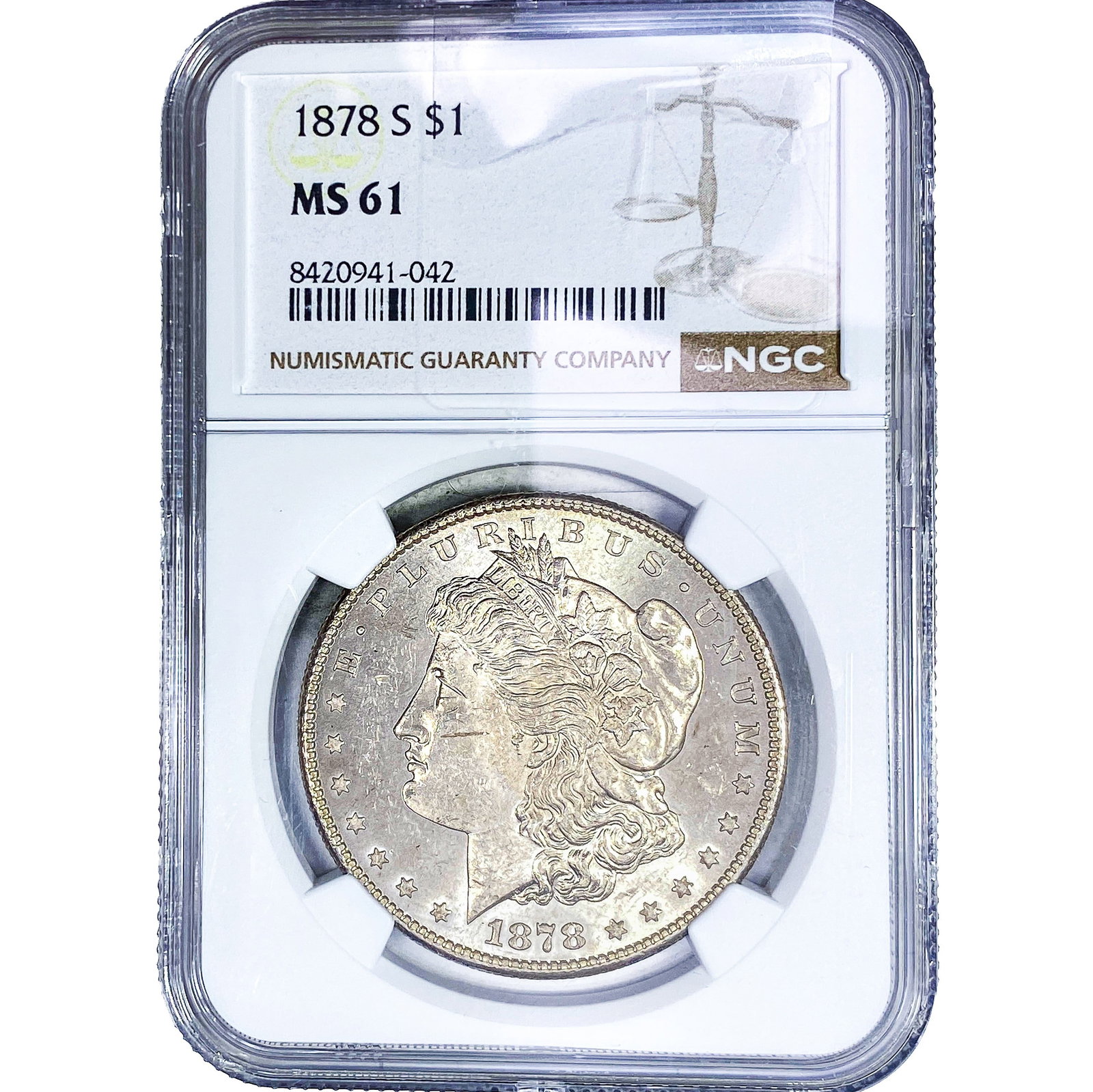 1878-S Morgan Silver Dollar NGC MS61: 1878-S Morgan Silver Dollar NGC MS61