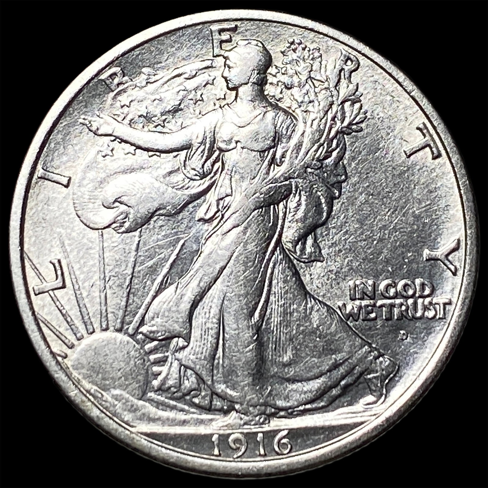 1916-D Silver Walking Liberty Half Dollar CHOICE AU: 1916-D Silver Walking Liberty Half Dollar CHOICE AU