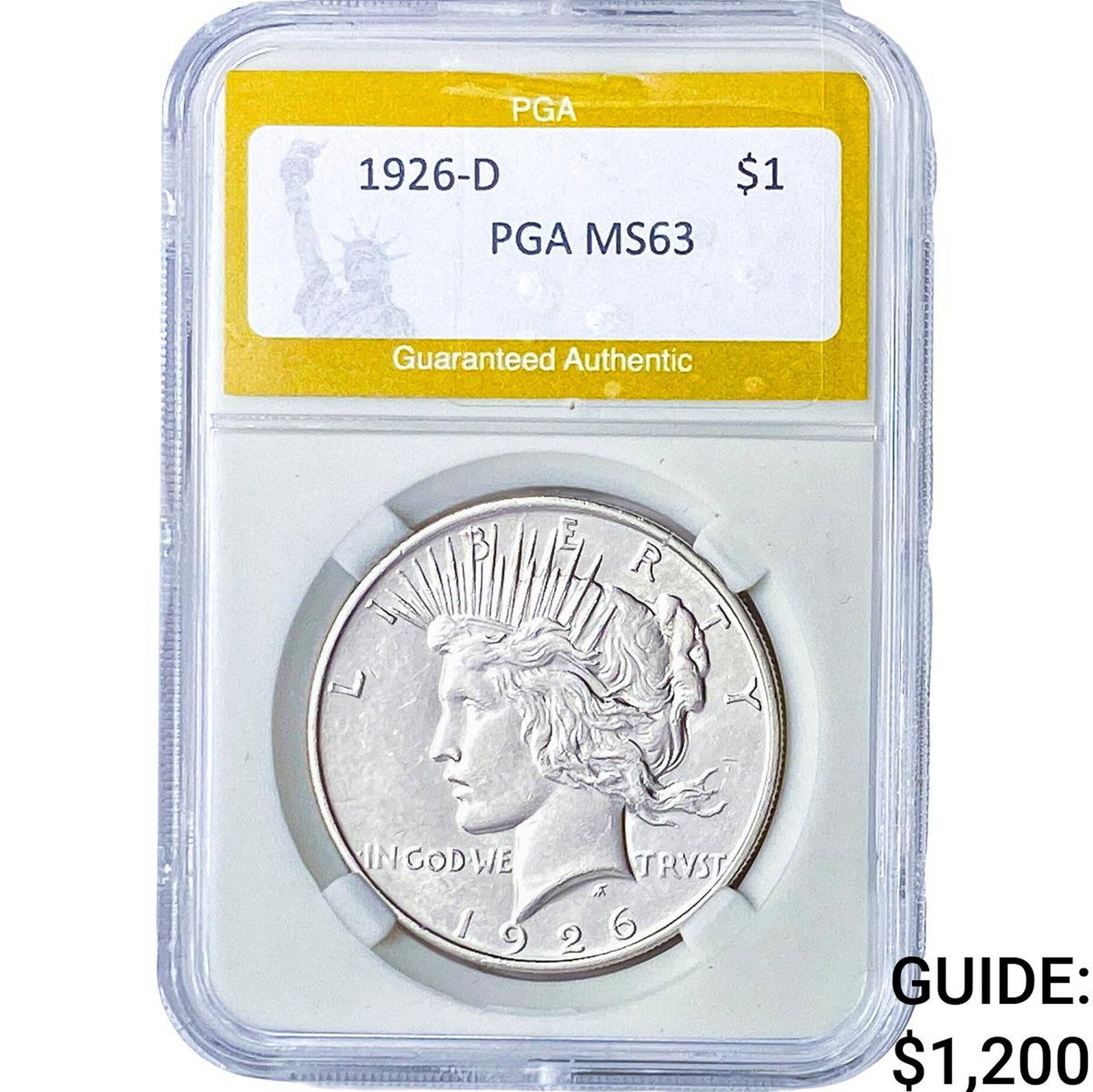 1926-D Silver Peace Dollar PGA MS63: 1926-D Silver Peace Dollar PGA MS63