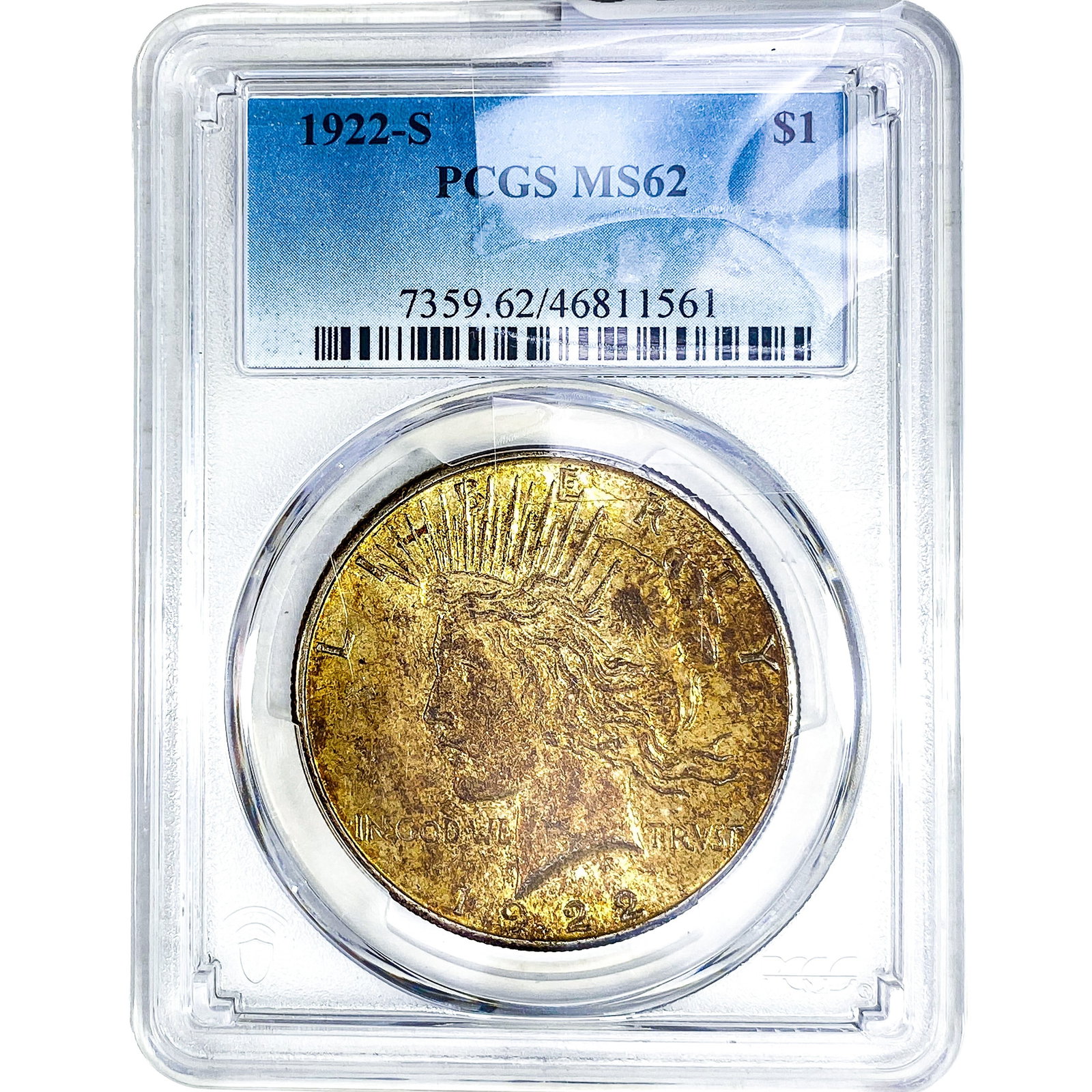 1922-S Silver Peace Dollar PCGS MS62: 1922-S Silver Peace Dollar PCGS MS62