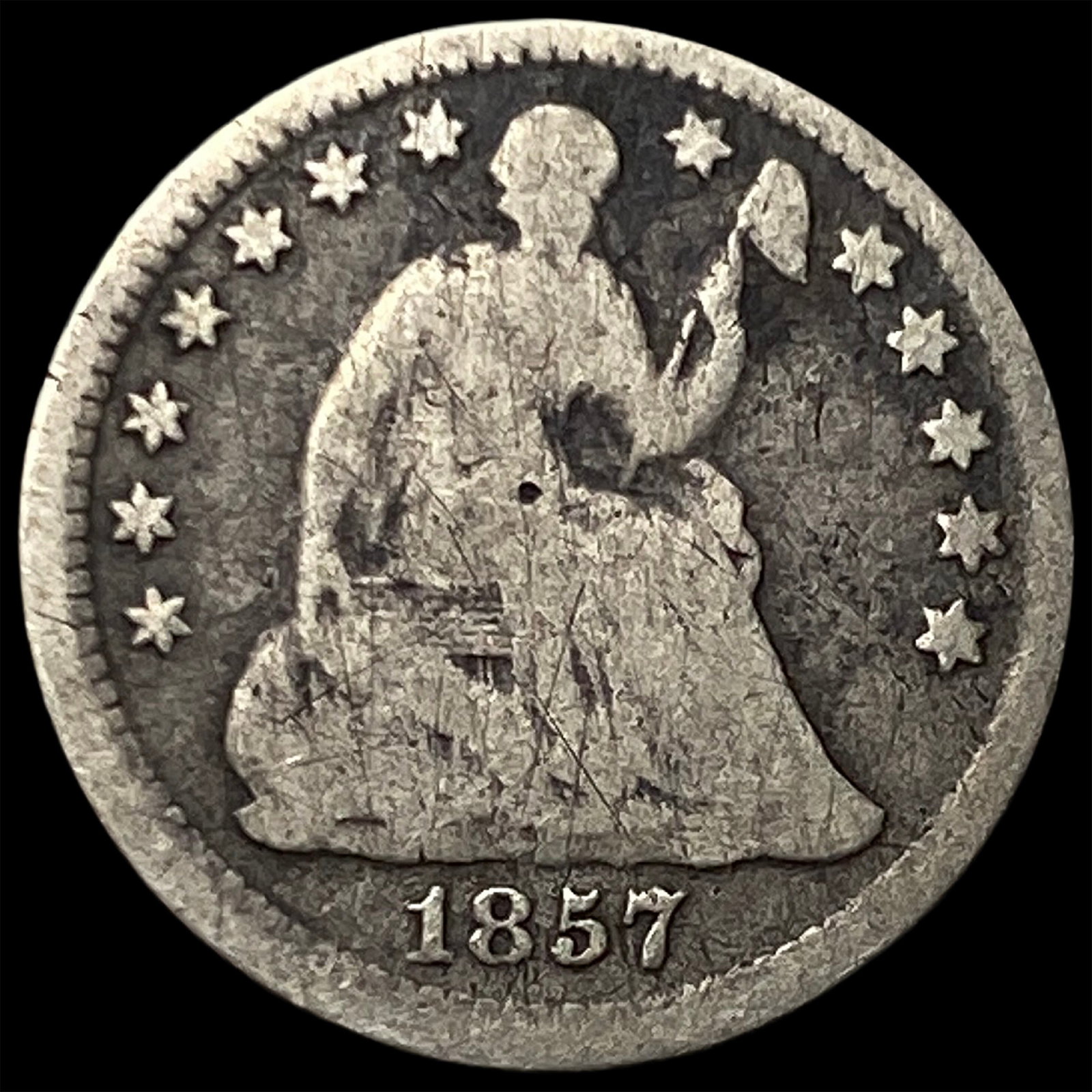 1857 Seated Liberty Half Dime NICELY CIRCULATED: 1857 Seated Liberty Half Dime NICELY CIRCULATED
