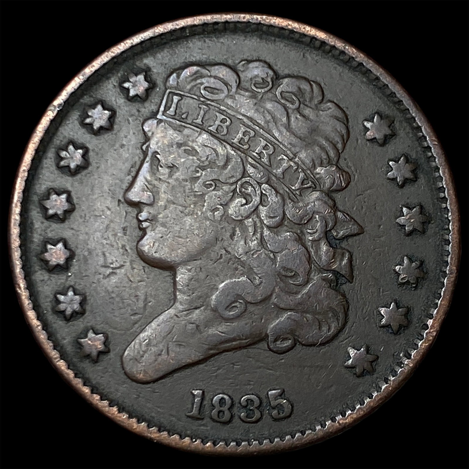 1835 Braided Hair Half Cent NEARLY UNCIRCULATED: 1835 Braided Hair Half Cent NEARLY UNCIRCULATED